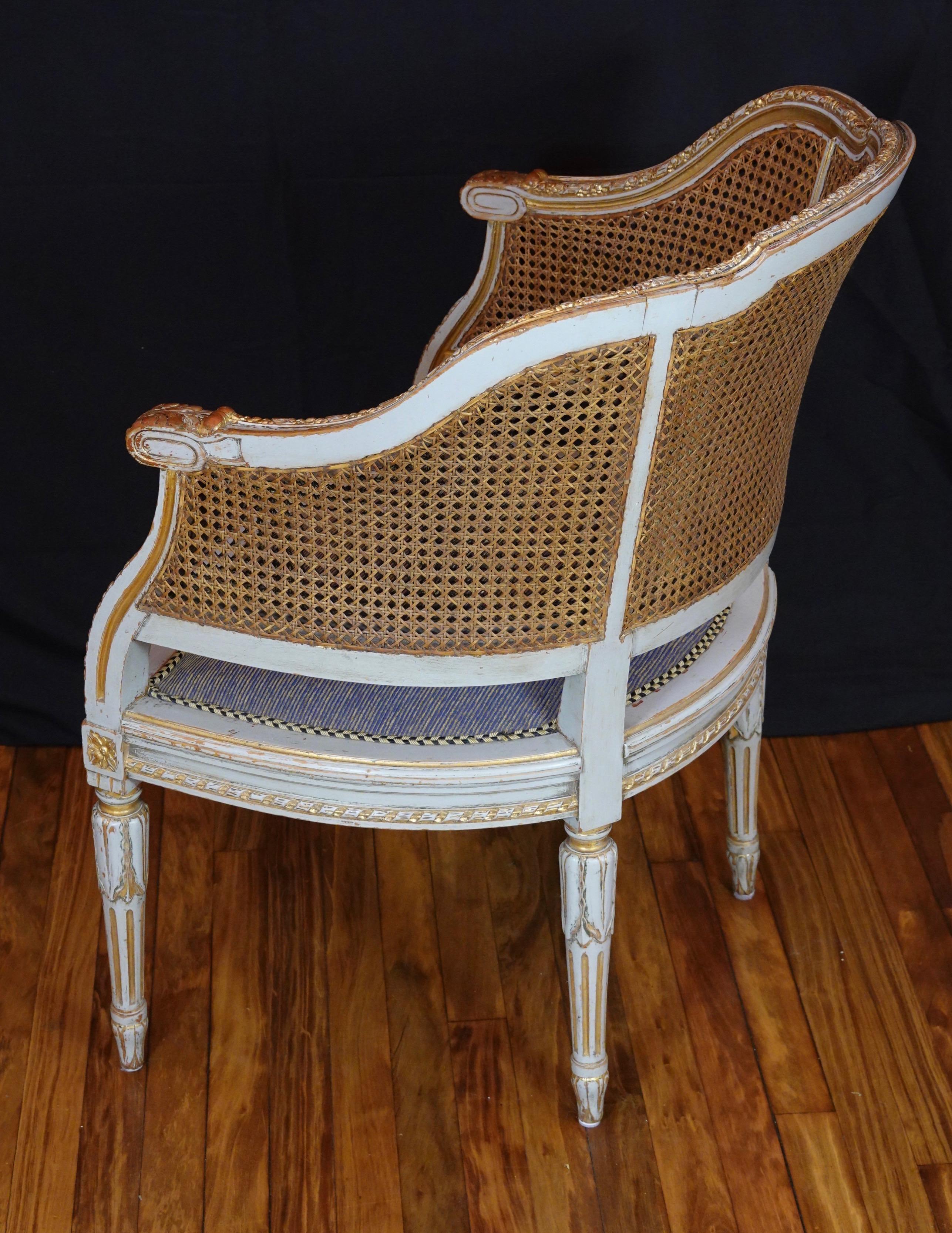 French Louis XVI Style Desk Chair with Caned Back and Upholstered Seat 1
