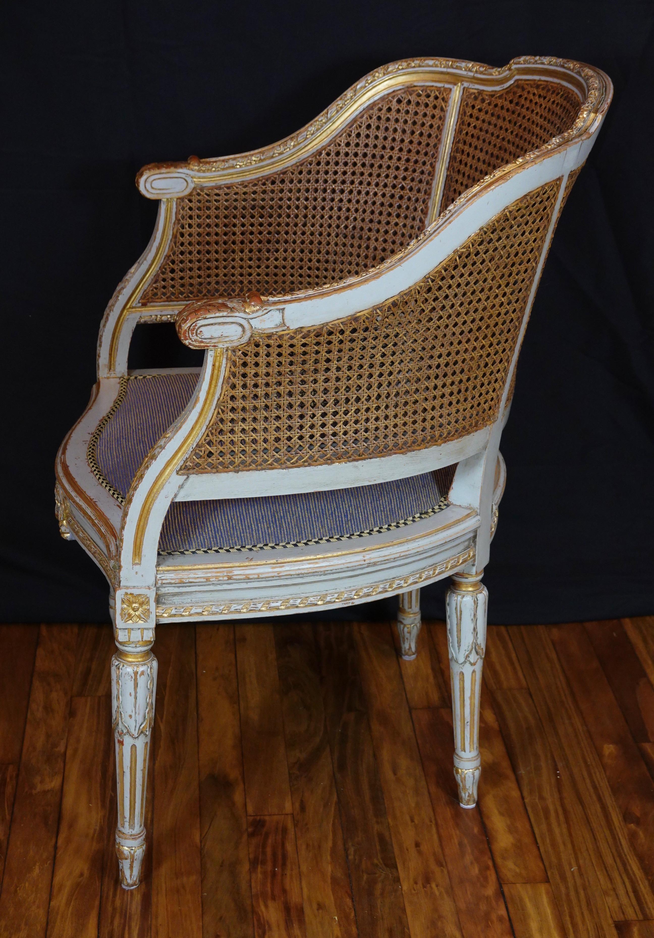 French Louis XVI Style Desk Chair with Caned Back and Upholstered Seat 2