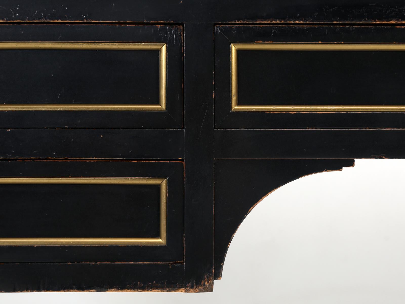 French Louis XVI Style Desk in Black Lacquer and Black Leather 6