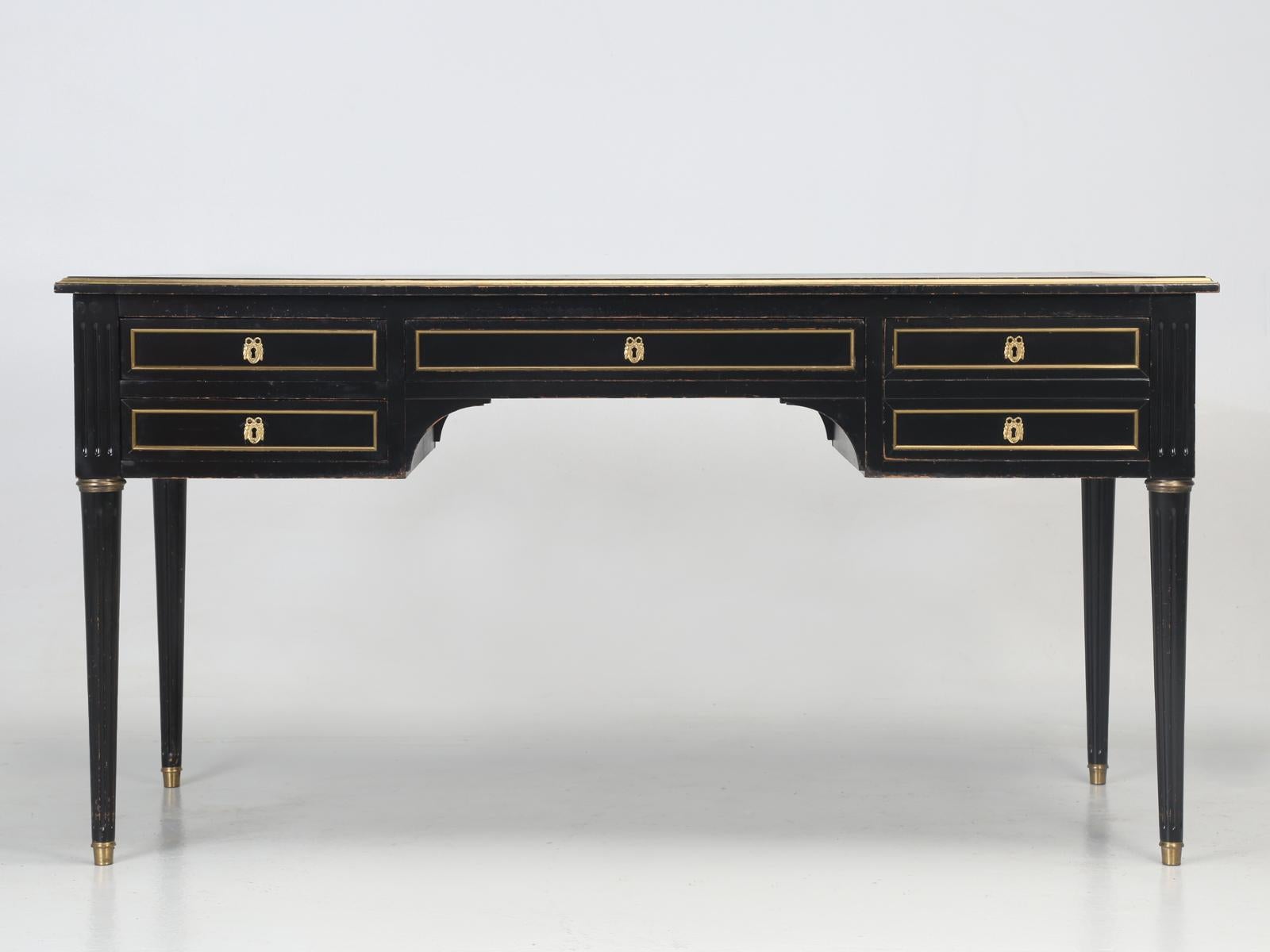 Mid-20th Century French Louis XVI Style Desk in Black Lacquer and Black Leather