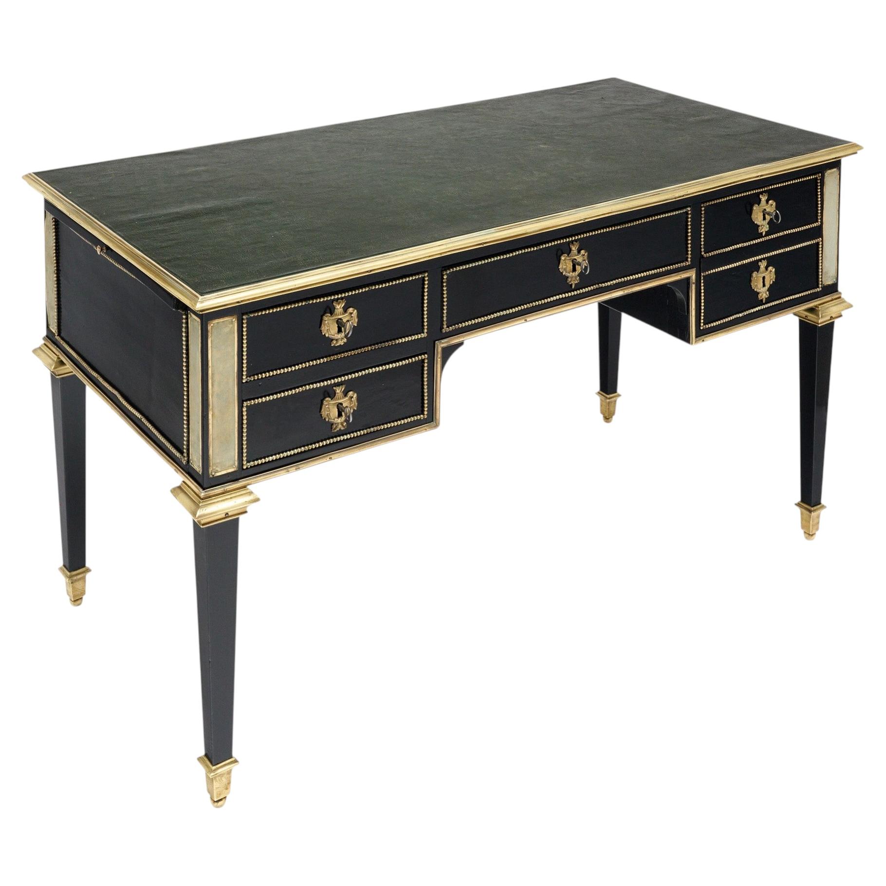 French Louis XVI Style Desk, Mahogany with Gilt Brass Trims, 1930