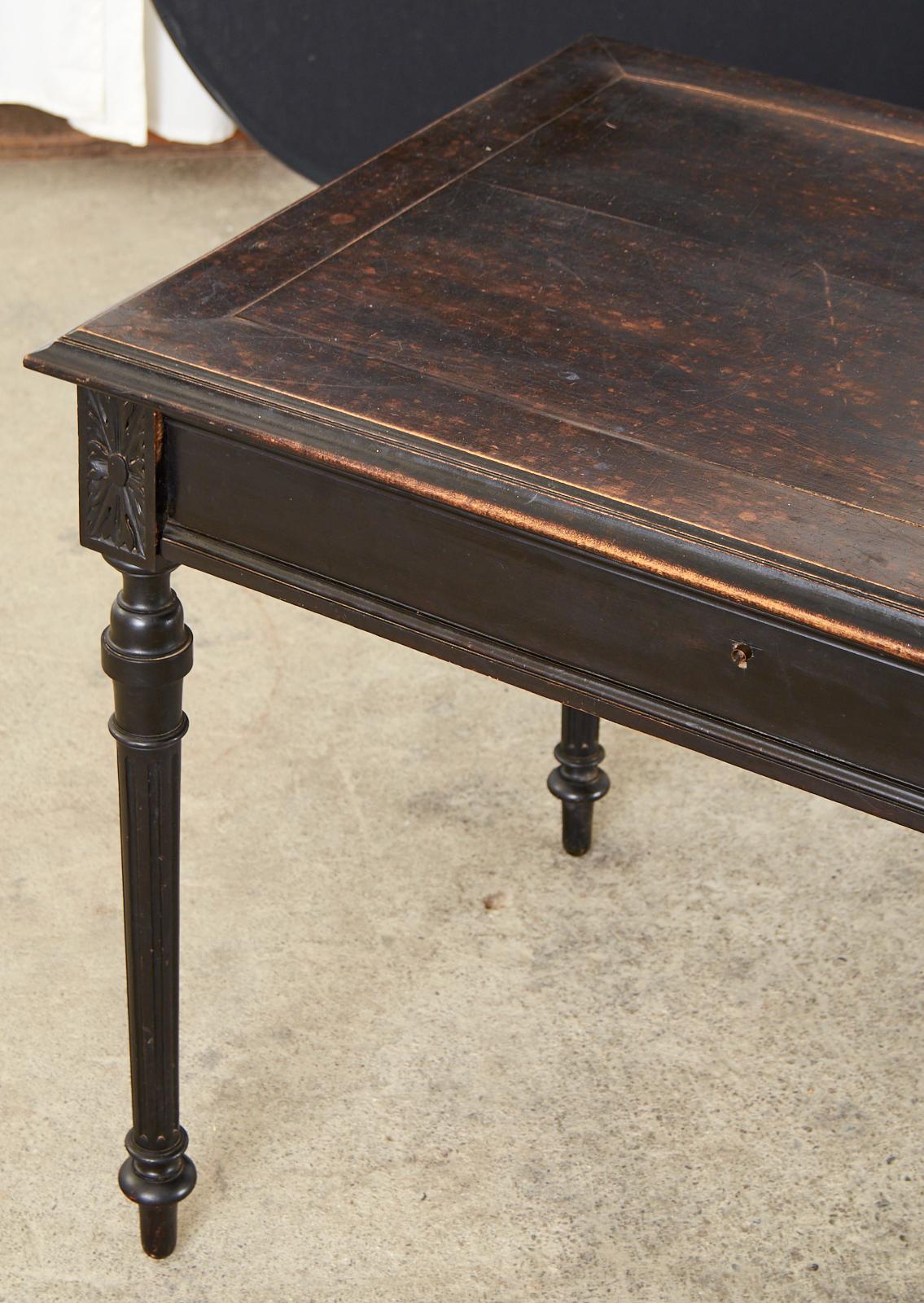 Lacquered French Louis XVI Style Diminutive Ebonized Writing Table For Sale
