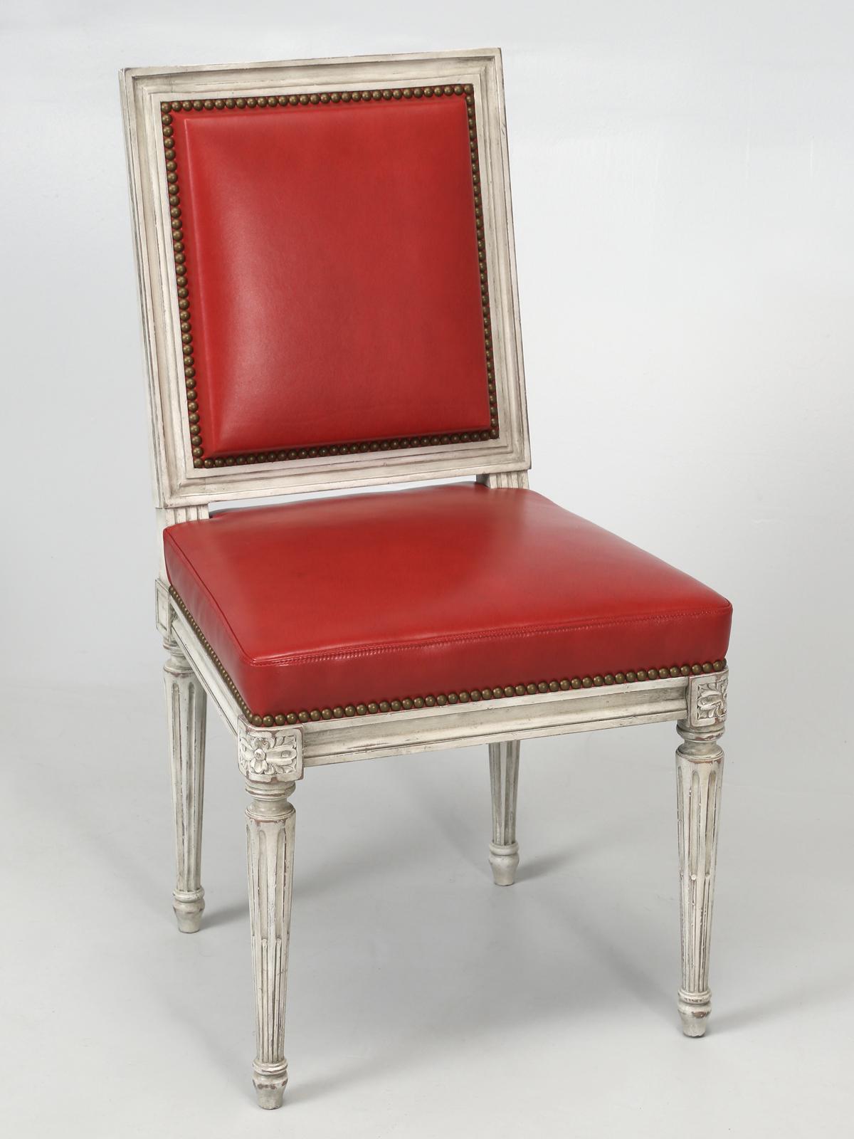 Hand-Carved French Louis XVI Style Dining Chairs Hand-Made in France, Upholstered in Chicago For Sale