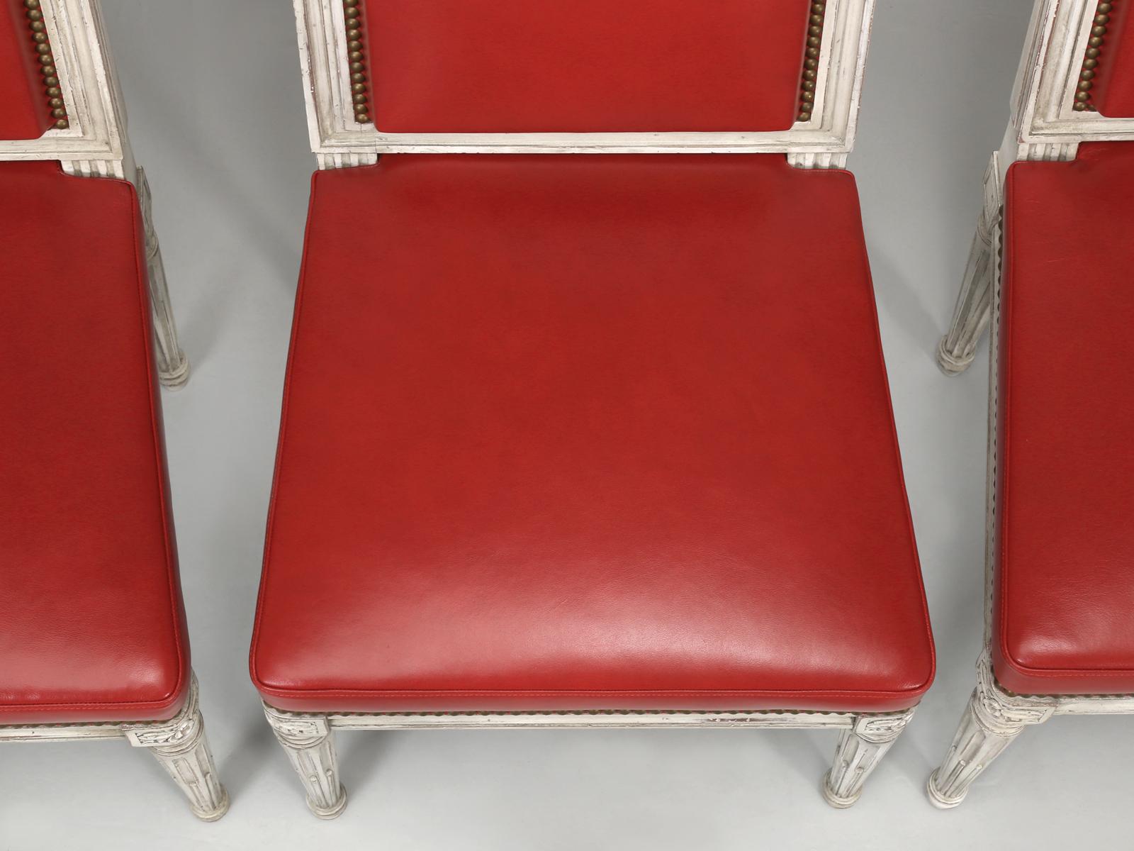 French Louis XVI Style Dining Chairs Hand-Made in France, Upholstered in Chicago For Sale 3