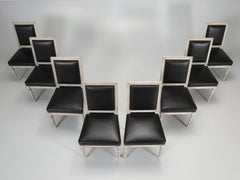 French Louis XVI Style Dining Chairs set of (8) in Black Leather, Antique Finish