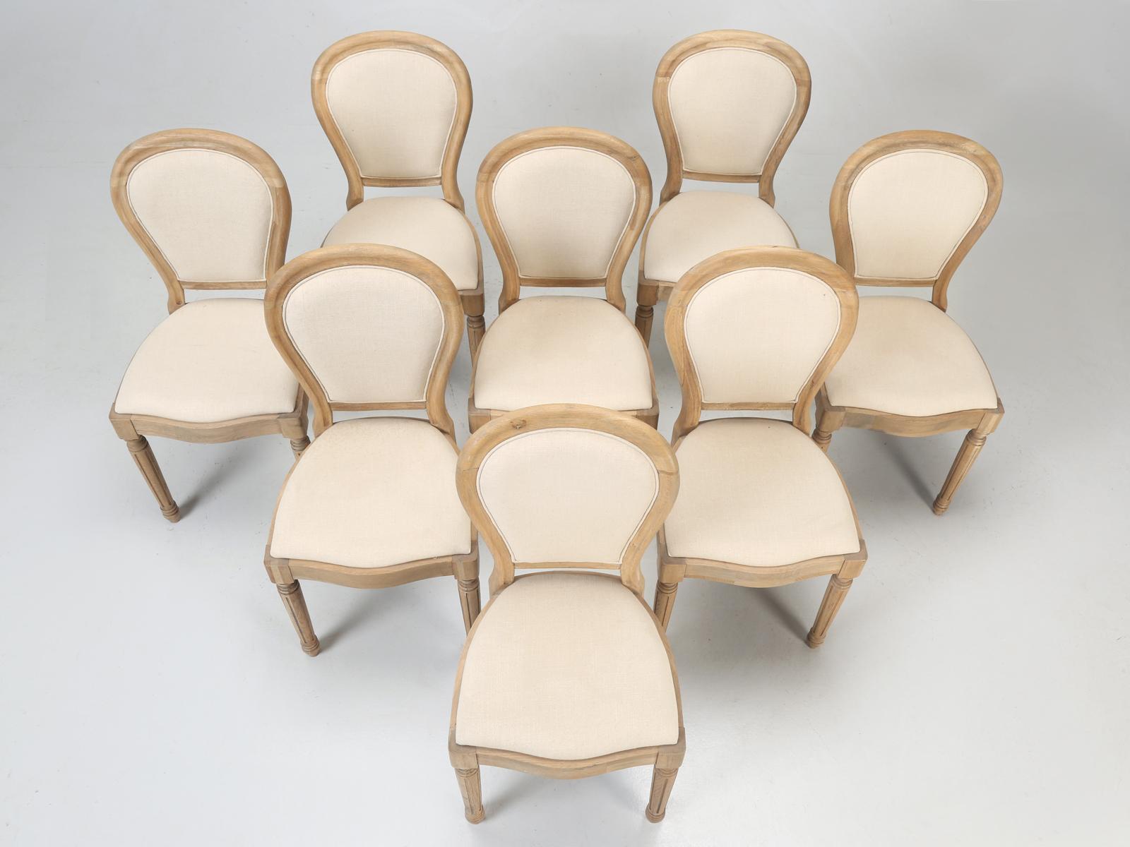 Contemporary French Louis XVI Style Dining Chairs in White Oak, Set of 8
