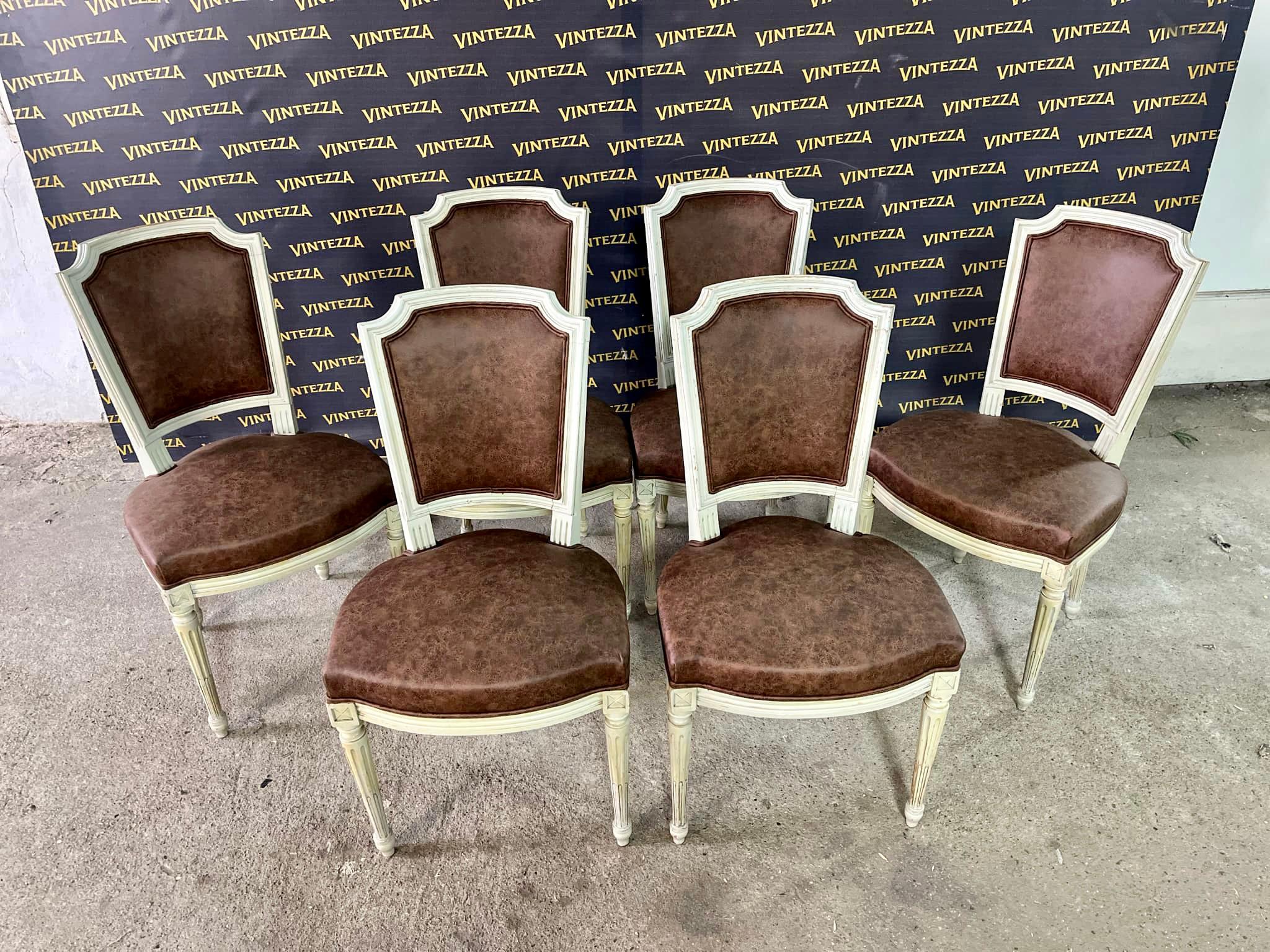 Français French Louis XVI Style Dining Chairs, Reupholstered – Set of 6 en vente