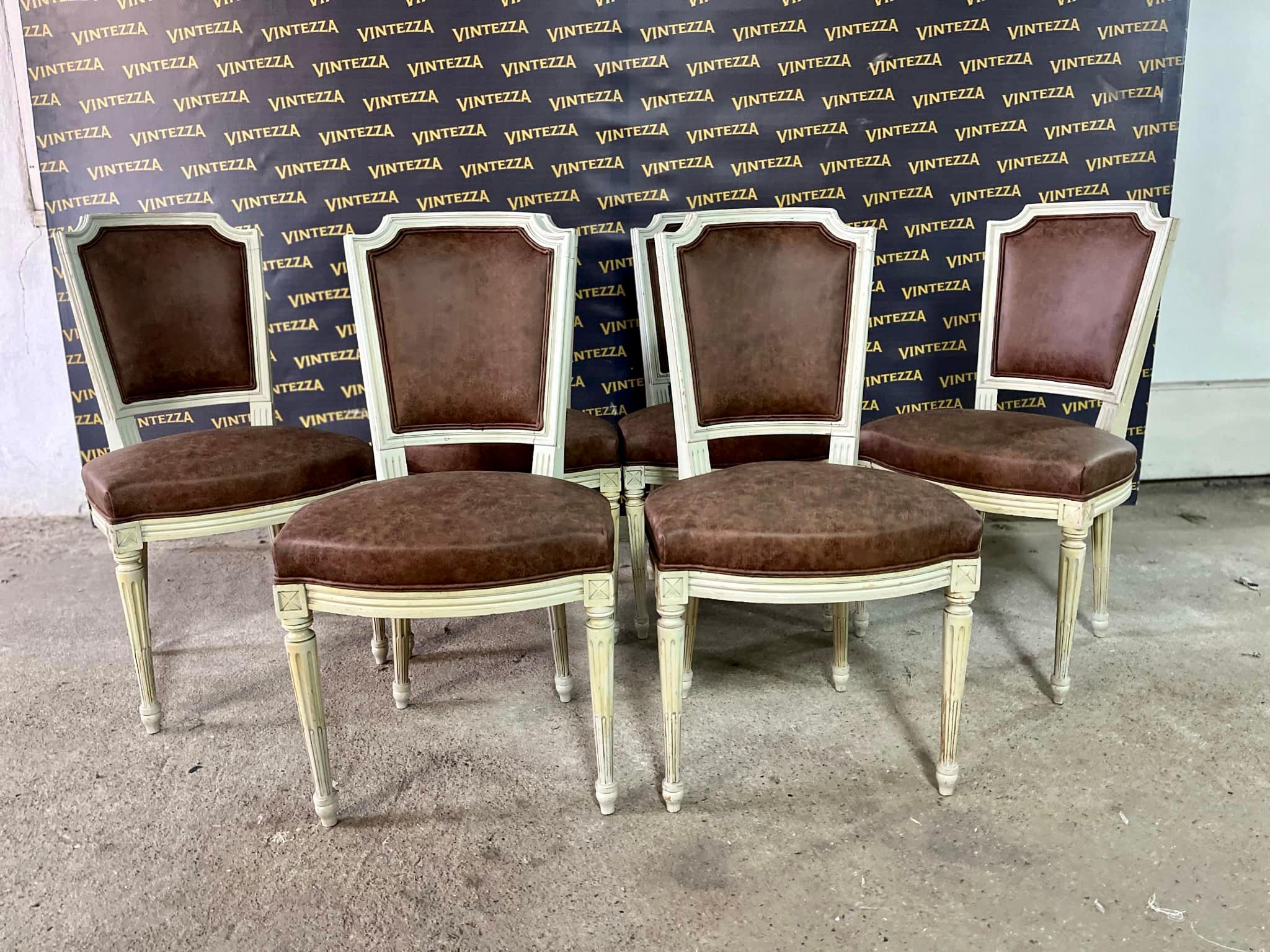 20ième siècle French Louis XVI Style Dining Chairs, Reupholstered – Set of 6 en vente