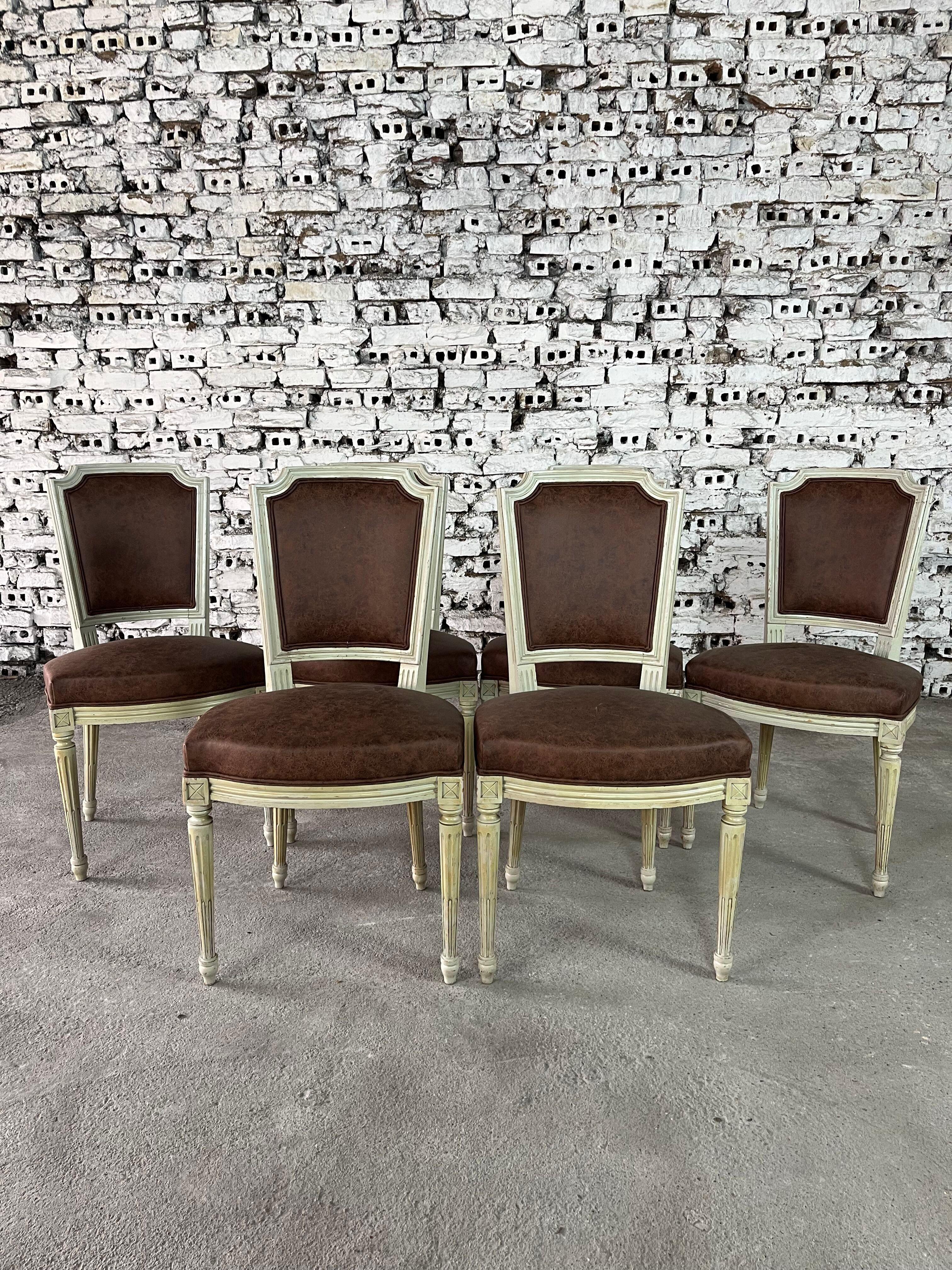 Tissu French Louis XVI Style Dining Chairs, Reupholstered – Set of 6 en vente