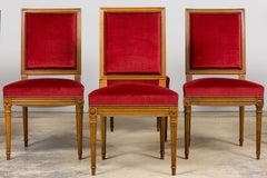 French Louis XVI Style Dining Chairs W/ Red Velvet - Set of 6