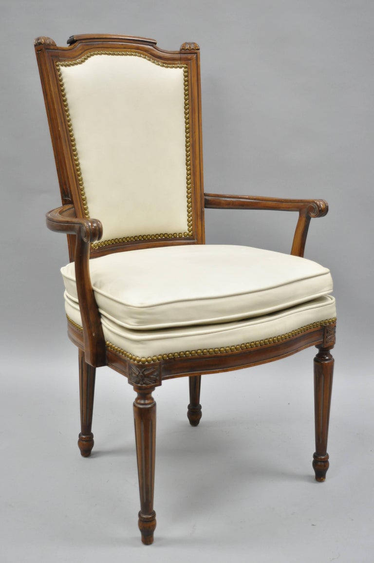 French Louis XVI Style Dining Chairs with Leather Upholstery Set of