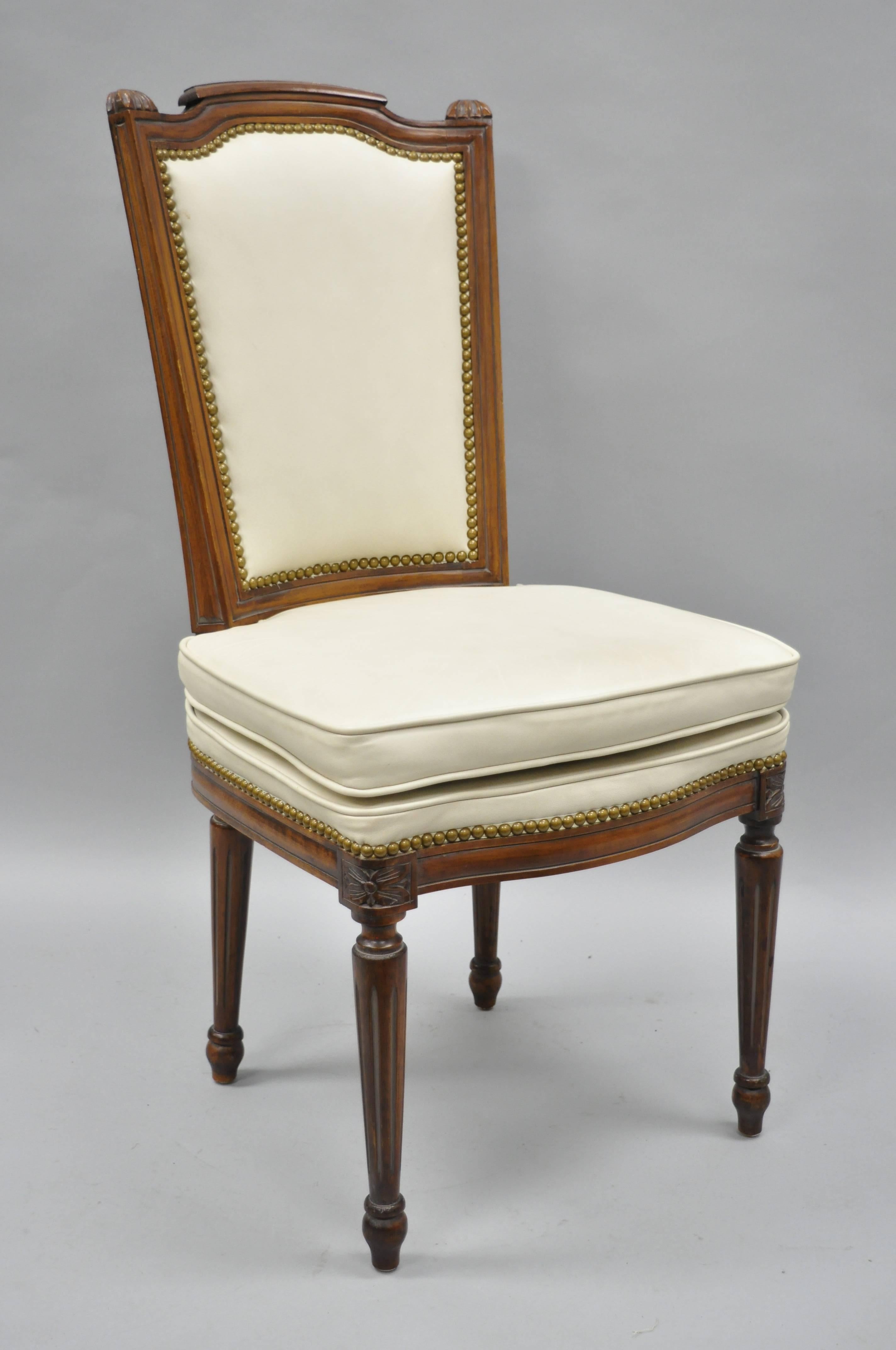 French Louis XVI Style Dining Chairs with Leather Upholstery Set of Eight In Good Condition In Philadelphia, PA