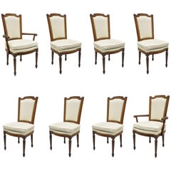 French Louis XVI Style Dining Chairs with Leather Upholstery Set of Eight
