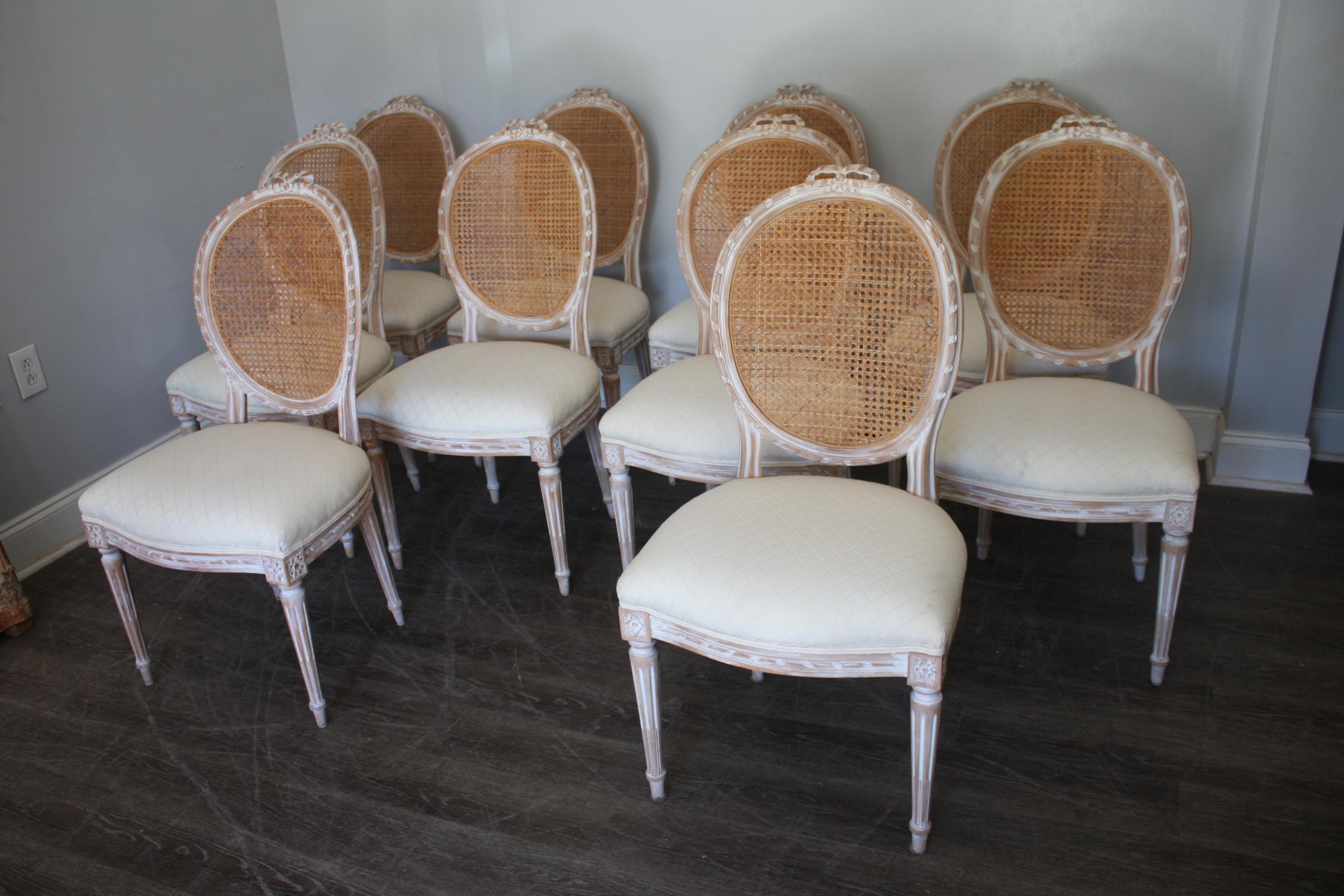 Painted Set of 10 French Louis XVI Style Dining Room Chairs