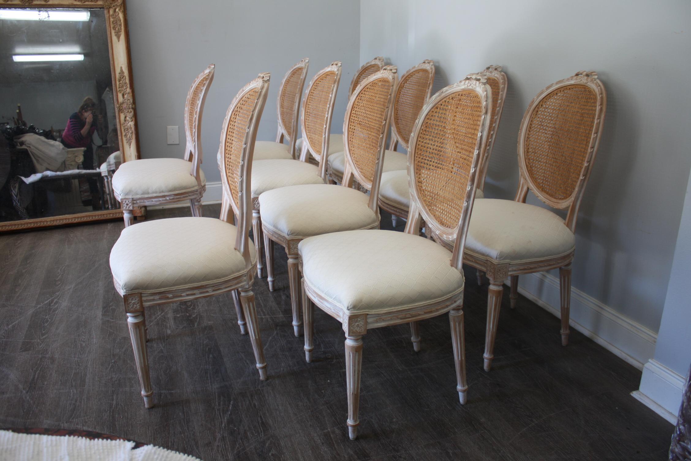 Set of 10 French Louis XVI Style Dining Room Chairs In Good Condition In Stockbridge, GA