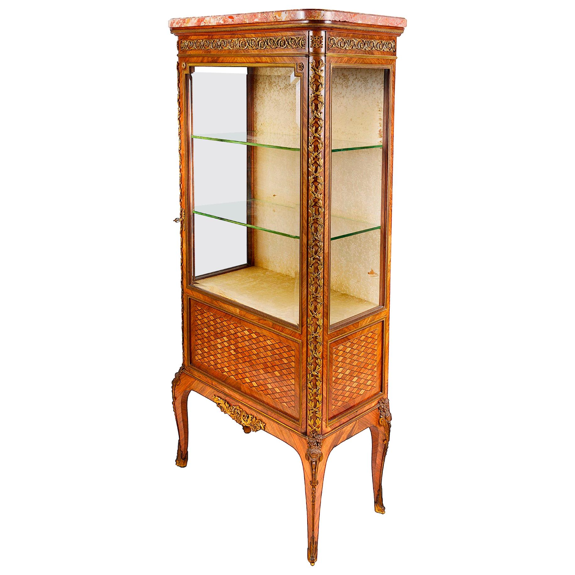 French Louis XVI Style Display Cabinet, after Francoise Linke For Sale