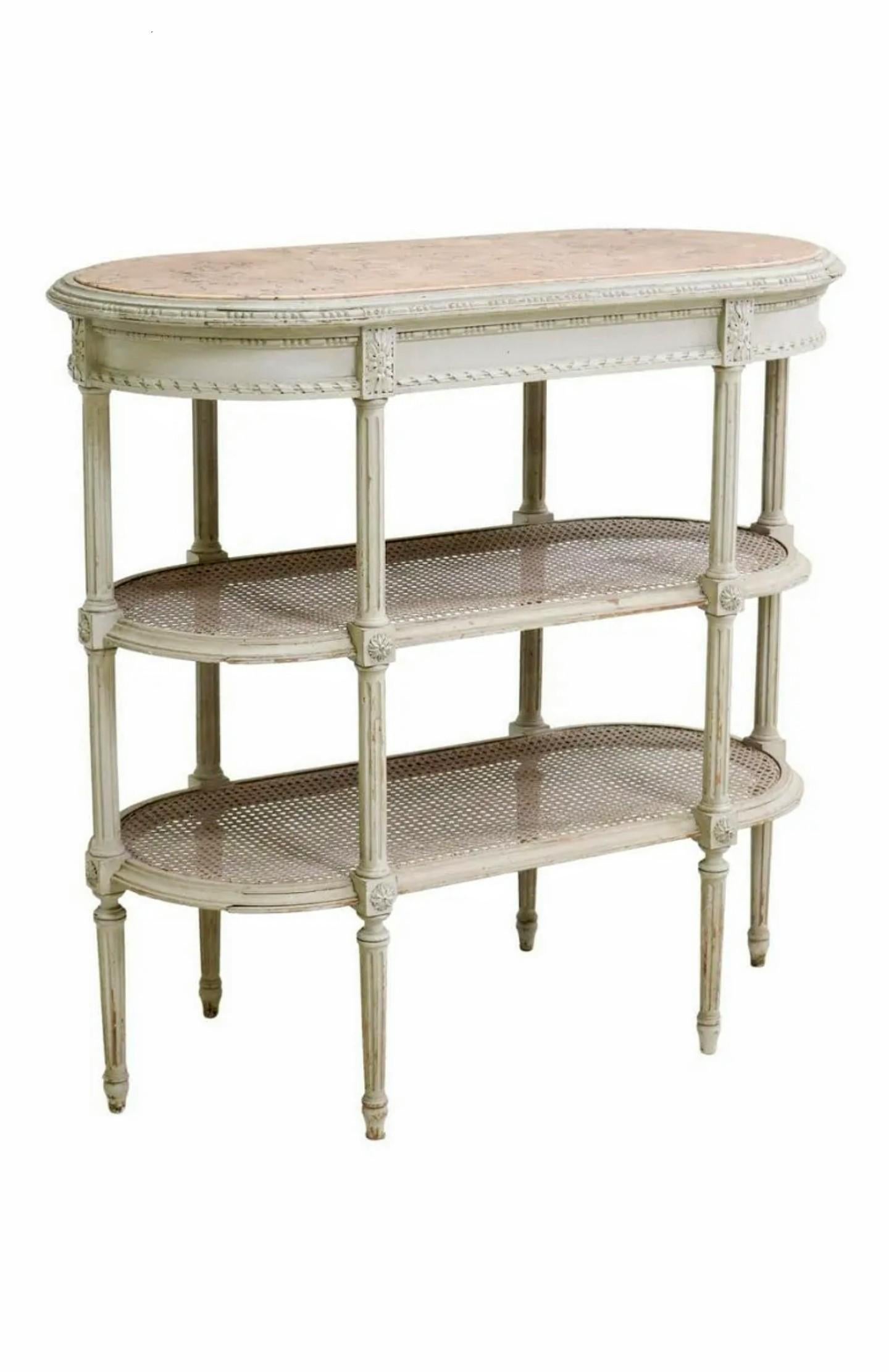 French Louis XVI Style Distressed Painted Server Table In Distressed Condition In Forney, TX
