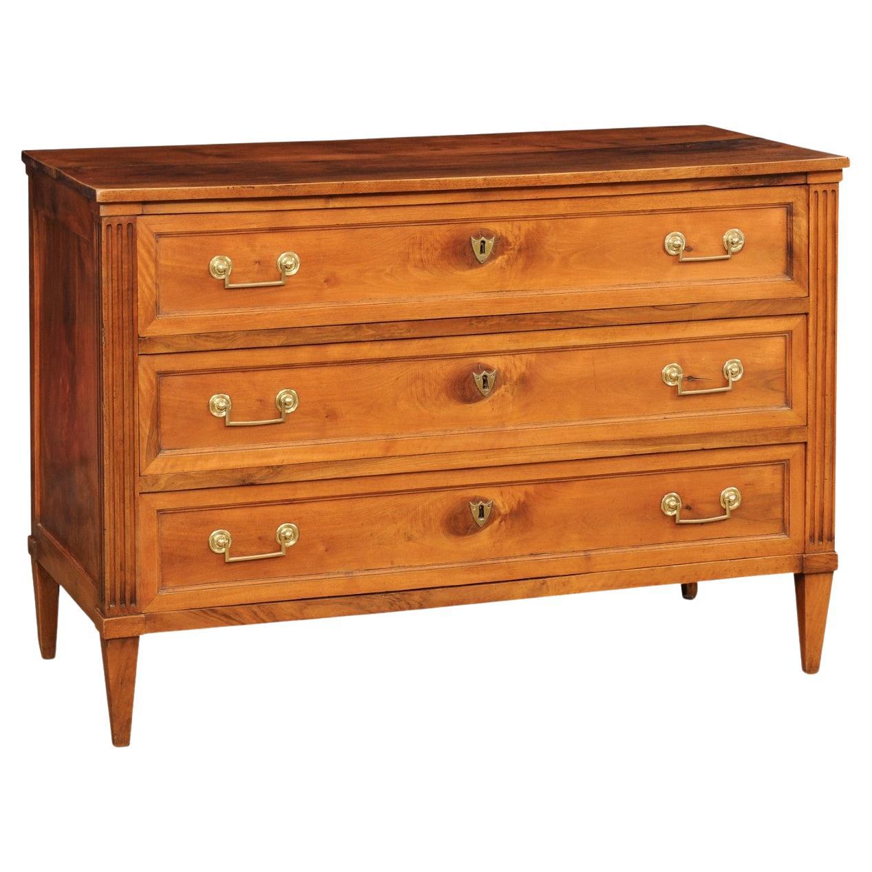 French Louis XVI Style Early 19th Century Walnut Commode with Three Drawers For Sale