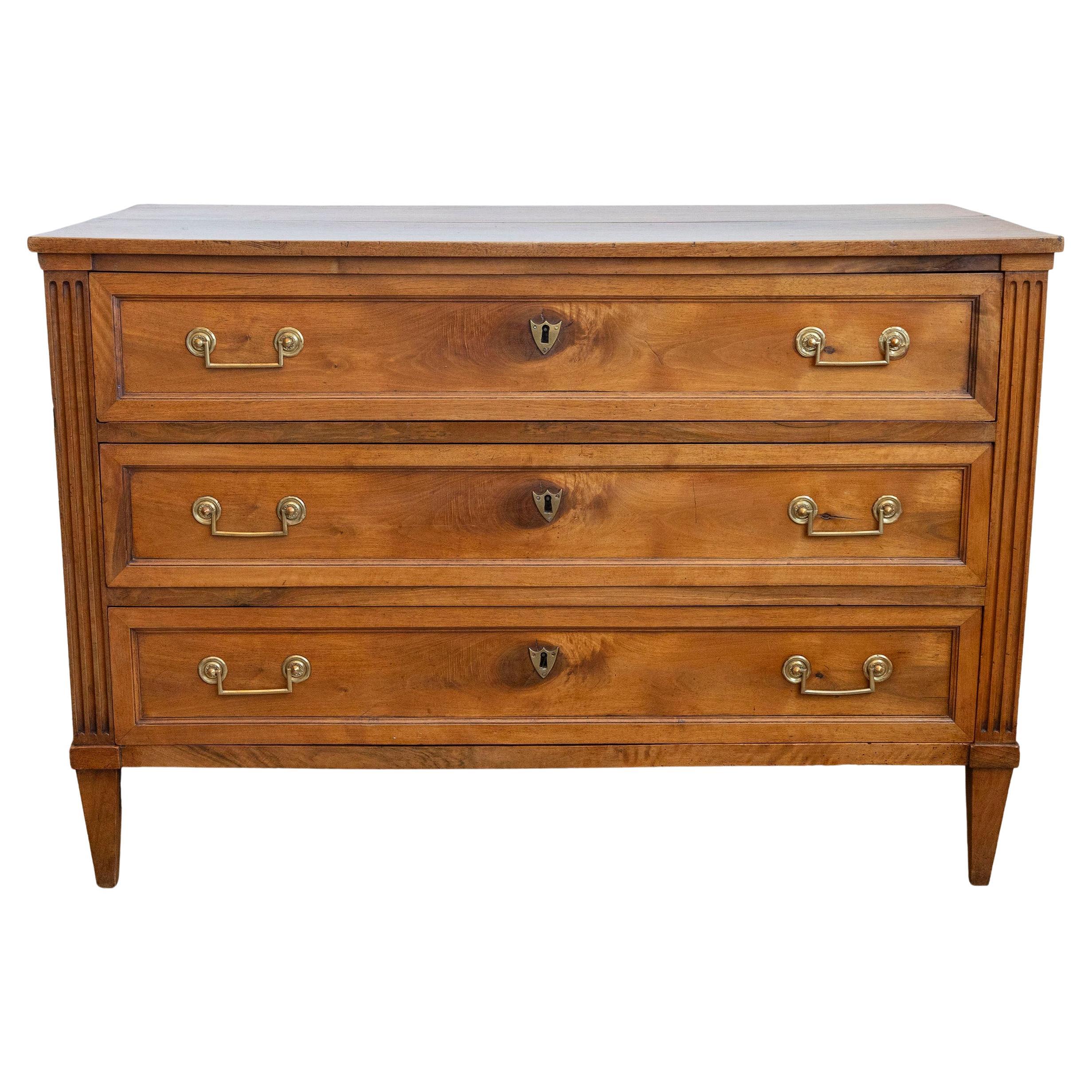 French Louis XVI Style Early 19th Century Walnut Commode with Three Drawers