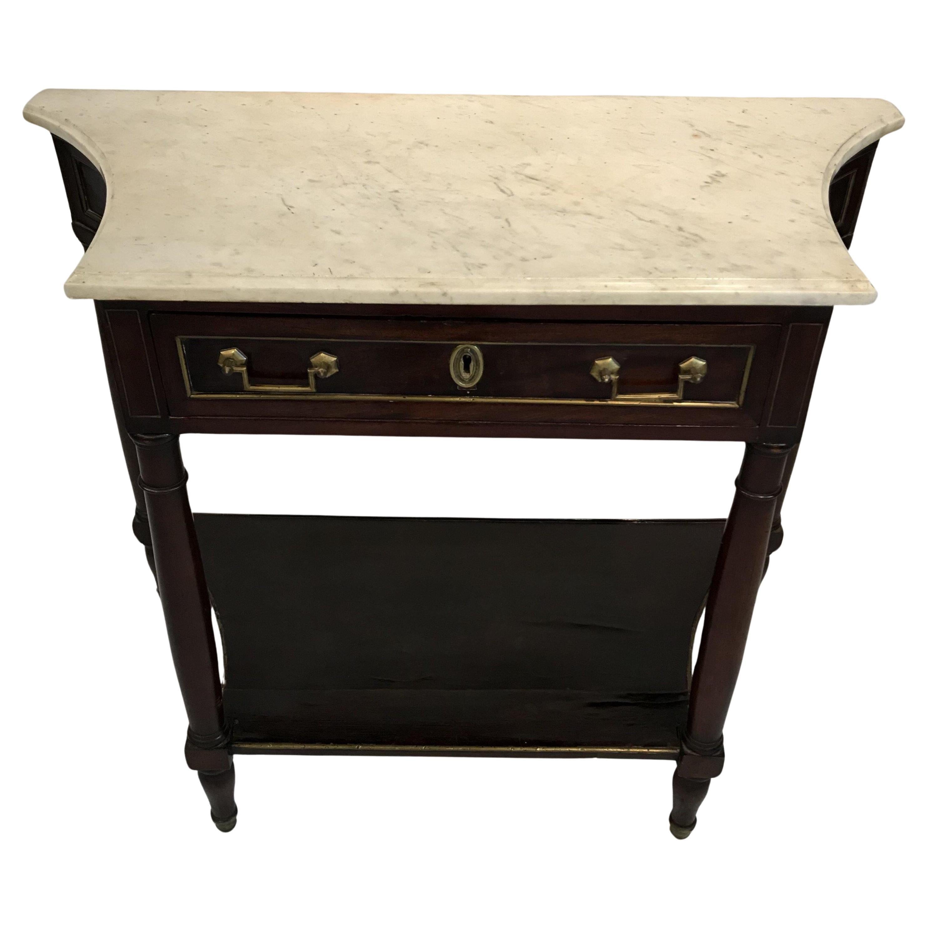 French Louis XVI Style Early Neoclassical Marble Top Console Side Table