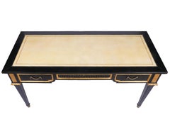 French Louis XVI Style Ebonized and Giltwood Leather Top Bureau Plat