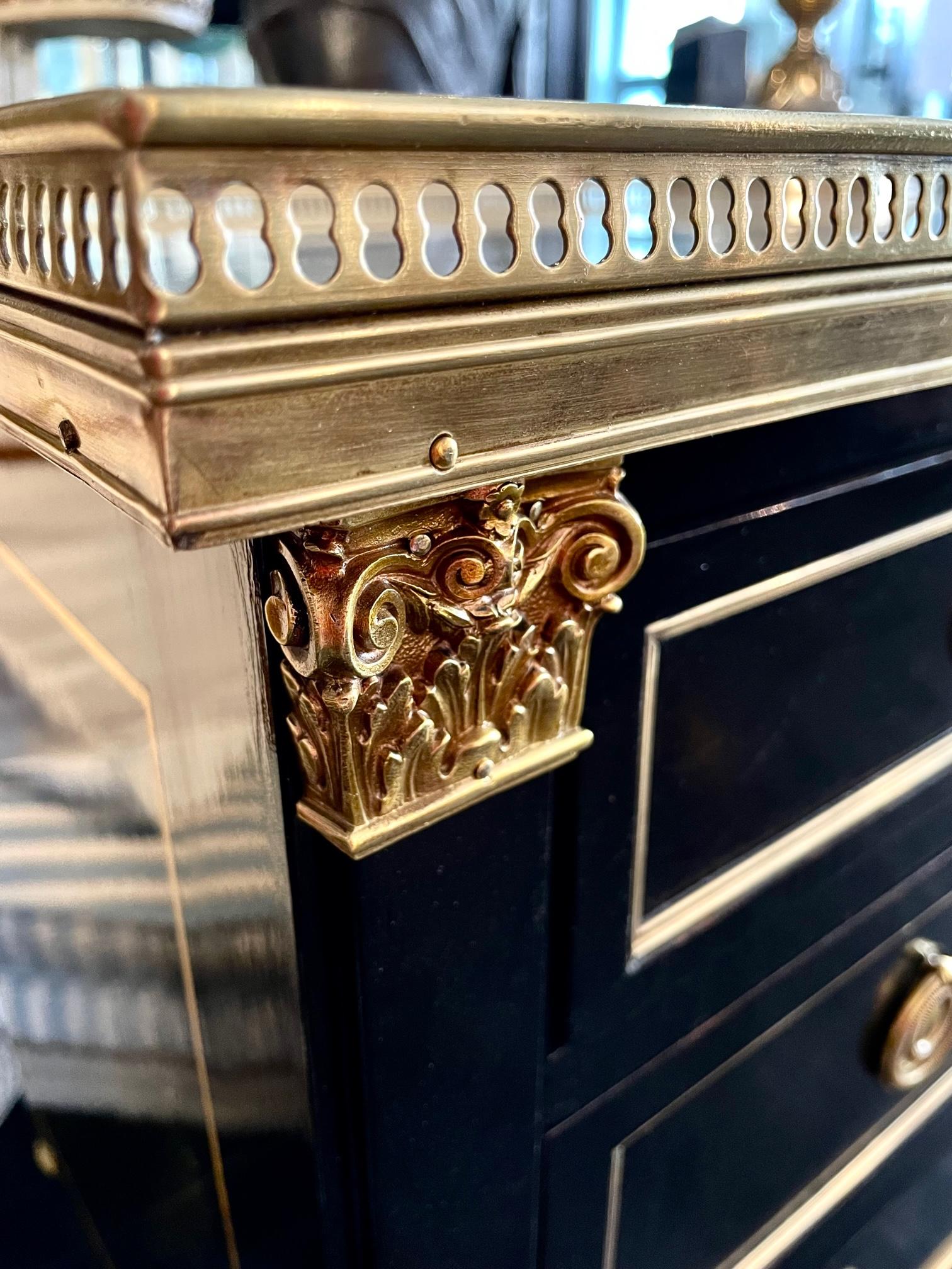 French Louis XVI Style Ebonized Black Commode Dresser, Marble Top, Bronze Mounts 10