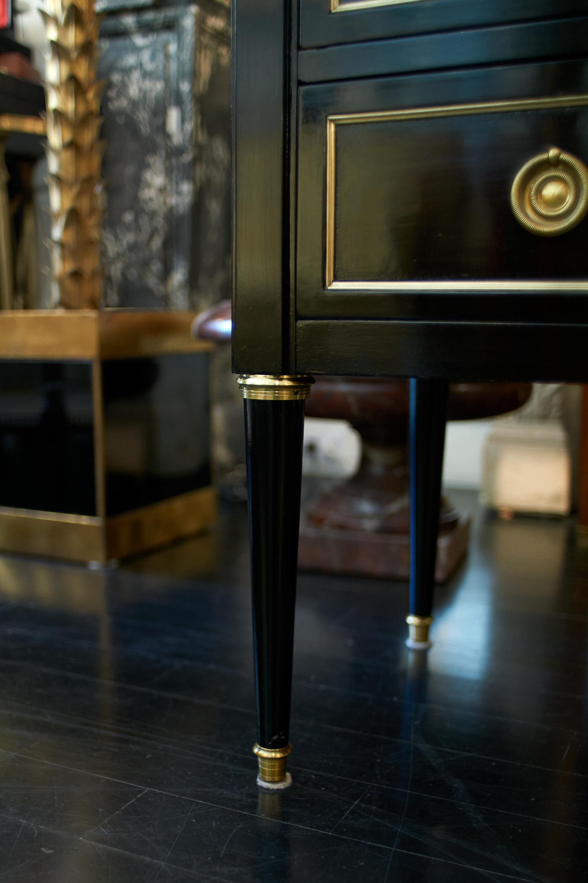 French Louis XVI Style Ebonized Black Commode Dresser, Marble Top, Bronze Mounts 12