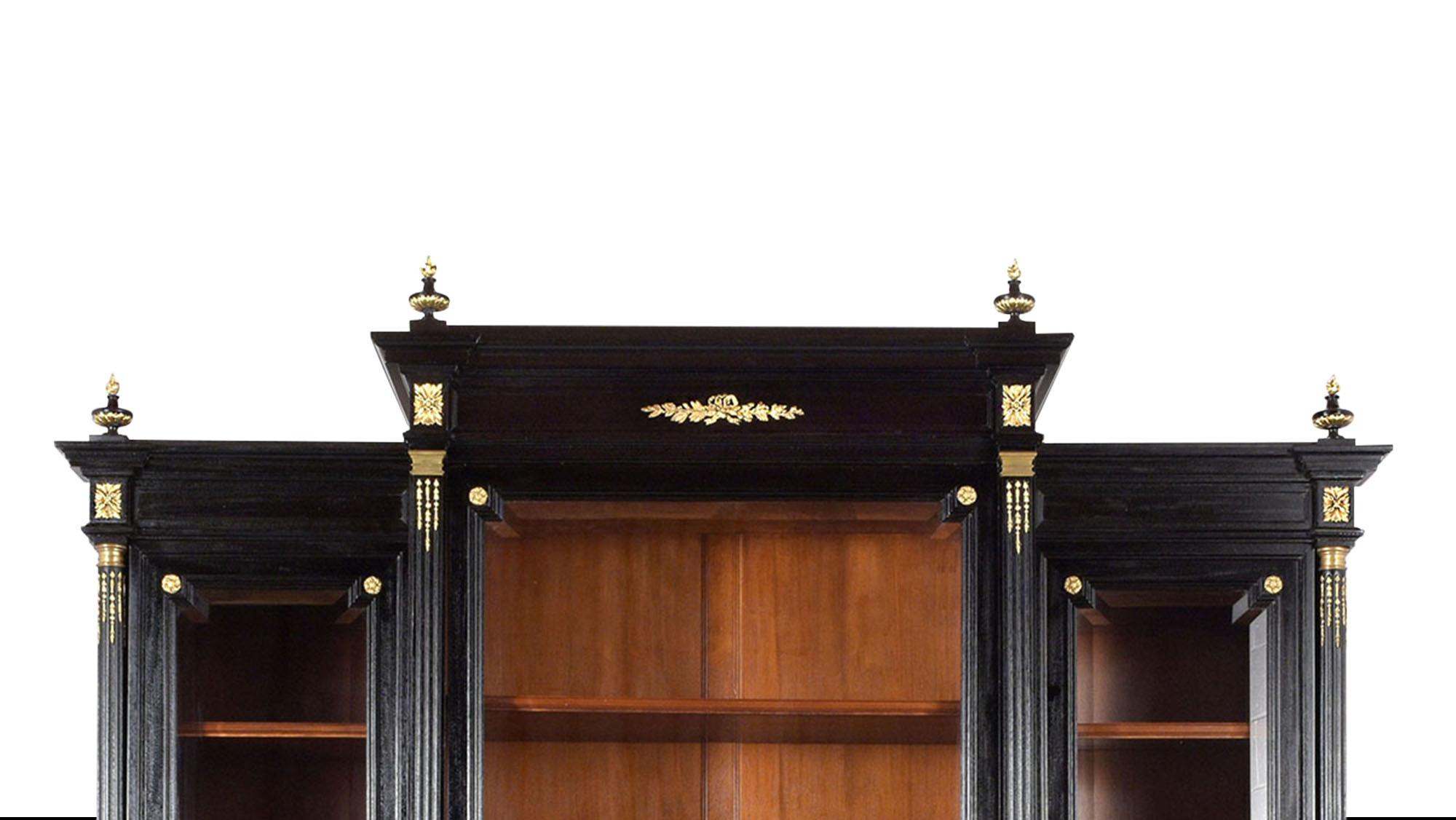 Beveled French Louis XVI Style Ebonized Bookcase