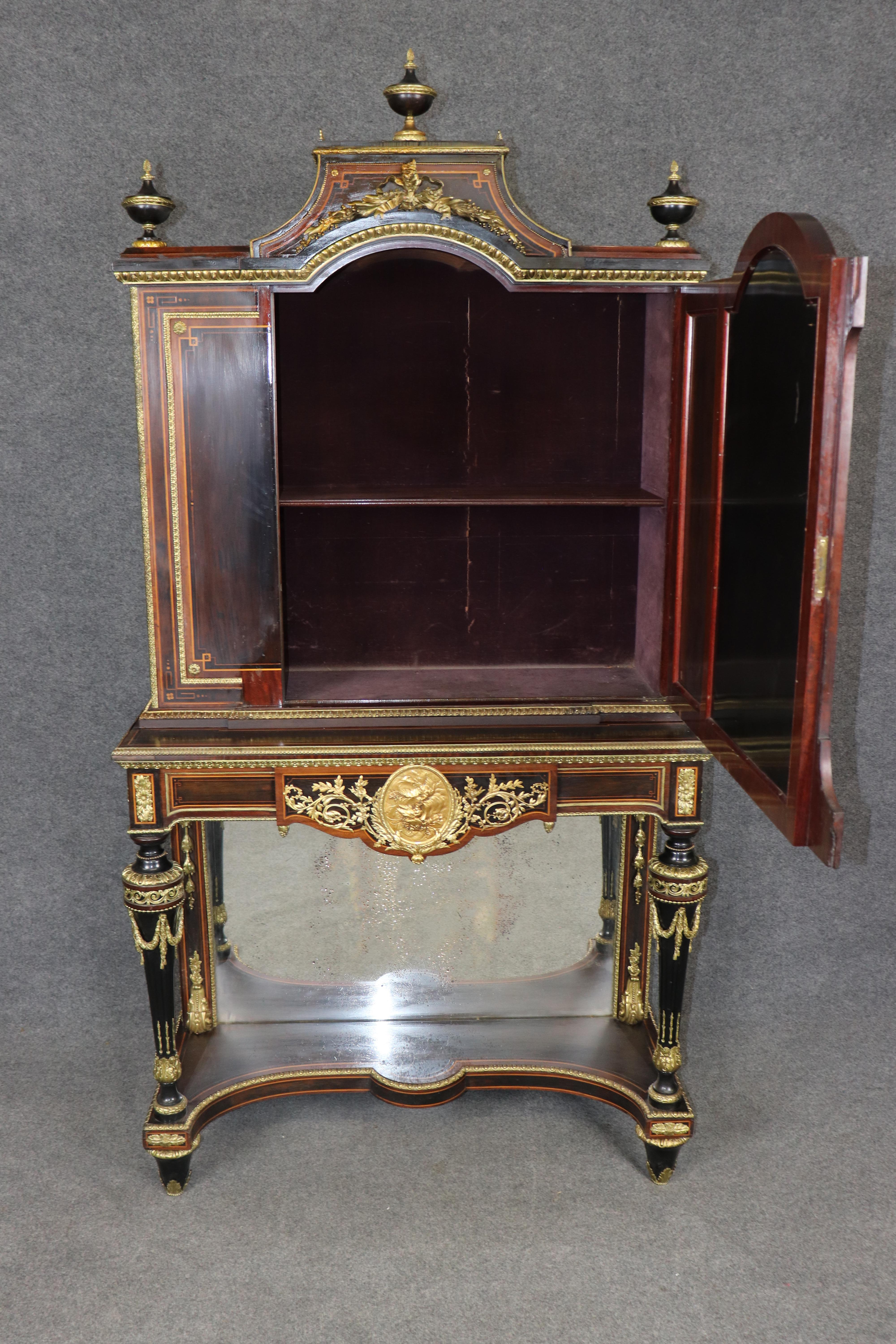Cabinet de style Louis XVI en bronze et ébonite avec plaques de porcelaine Att Roulin en vente 1