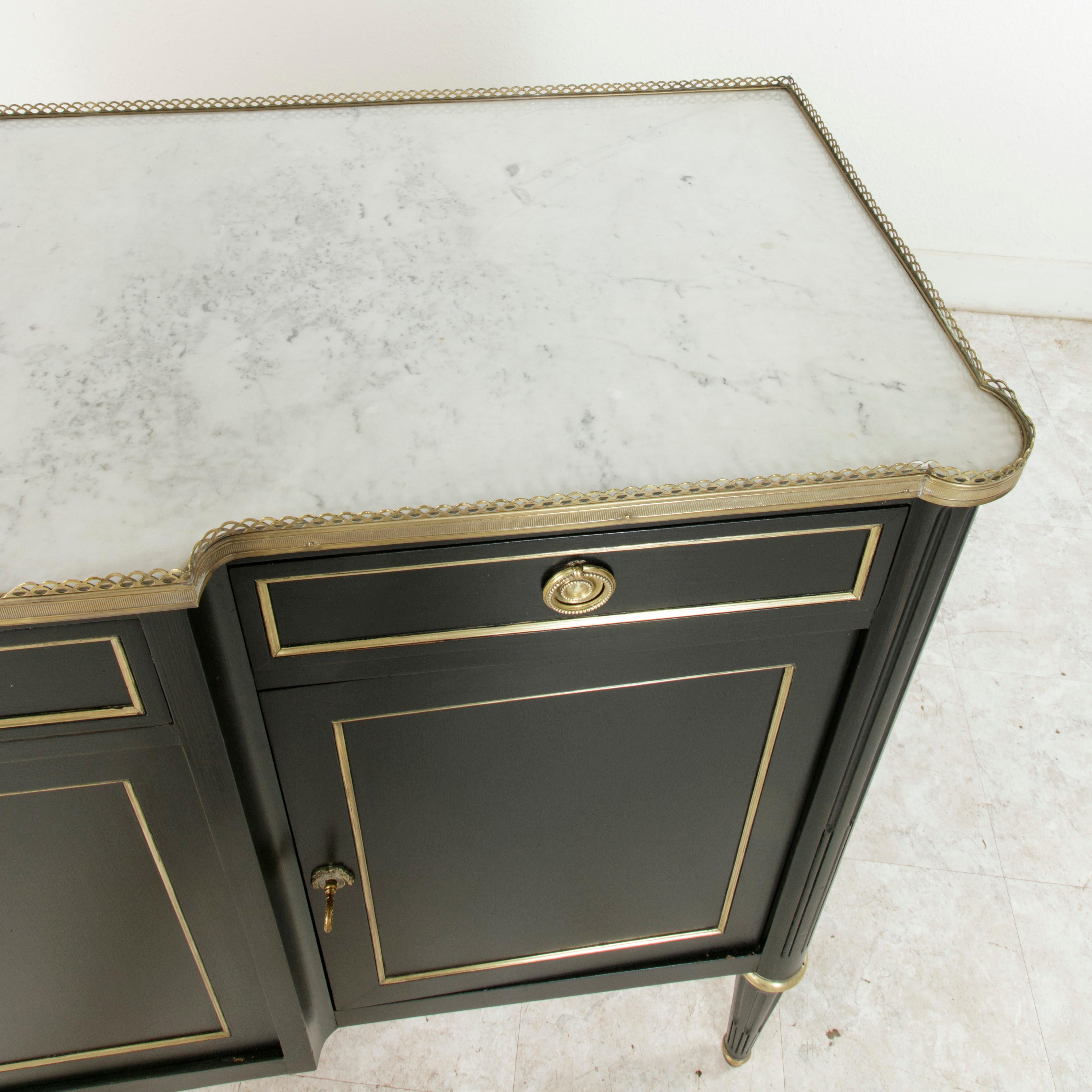 French Louis XVI Style Ebonized Buffet or Sideboard with White Marble Top 1