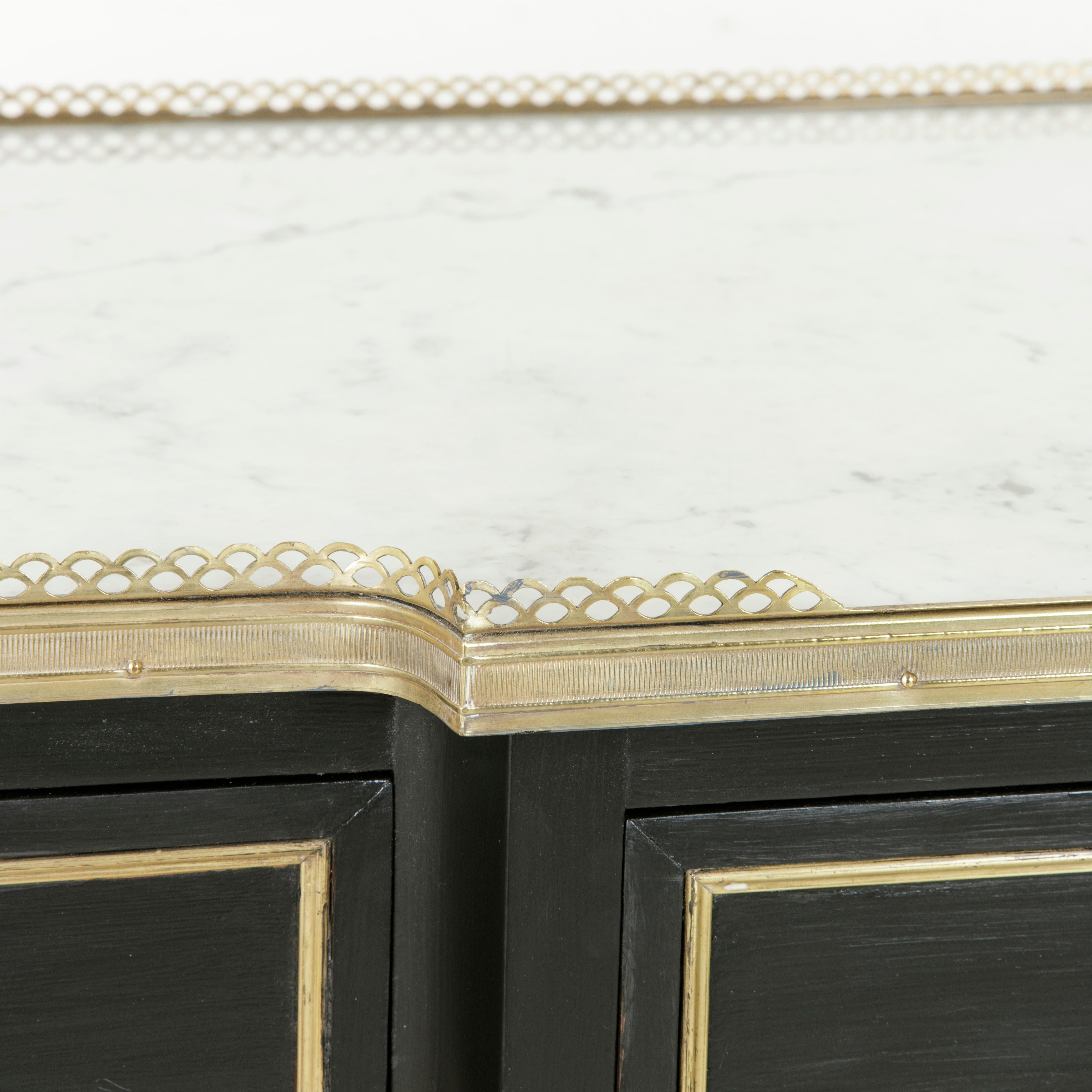 French Louis XVI Style Ebonized Buffet or Sideboard with White Marble Top 3