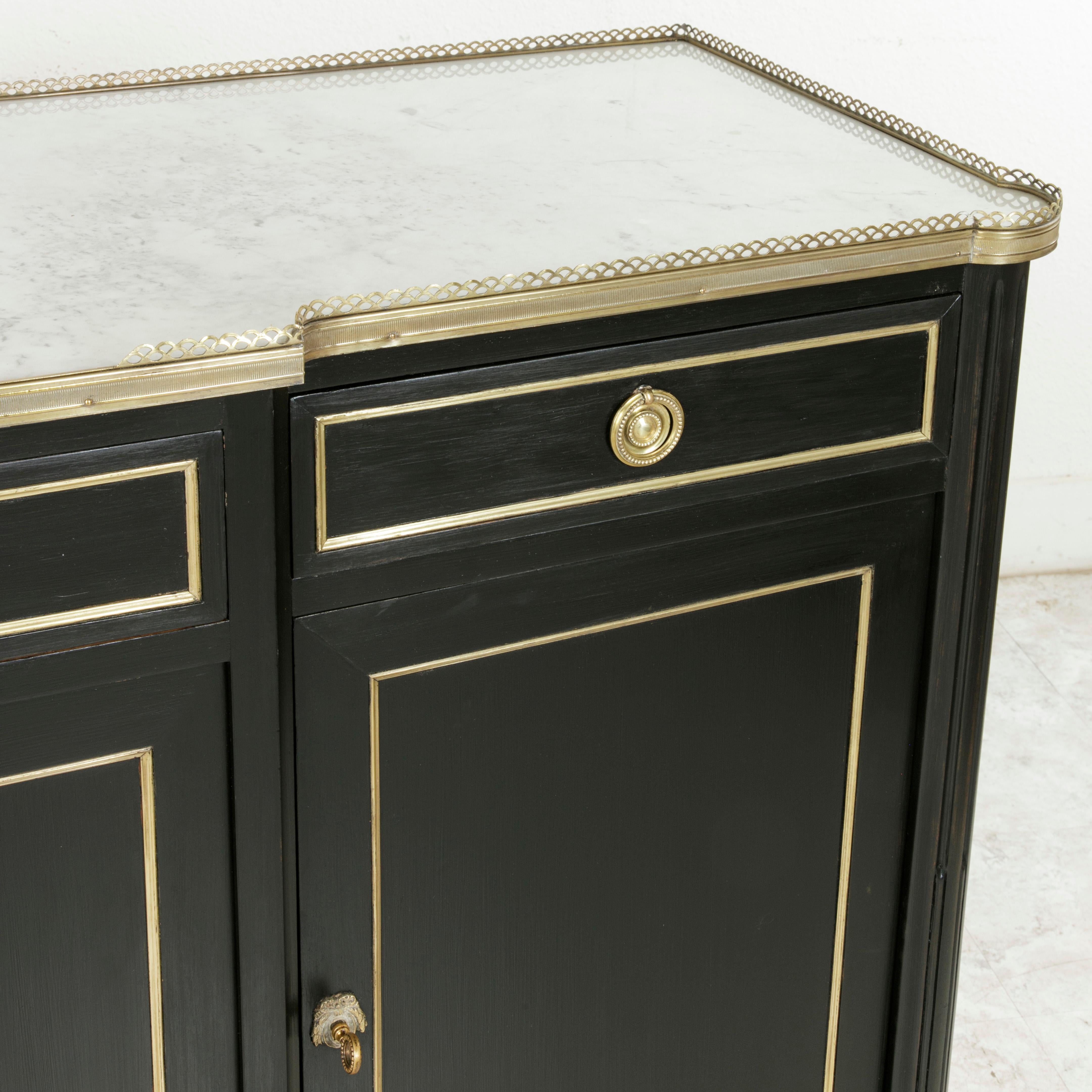 French Louis XVI Style Ebonized Buffet or Sideboard with White Marble Top 4