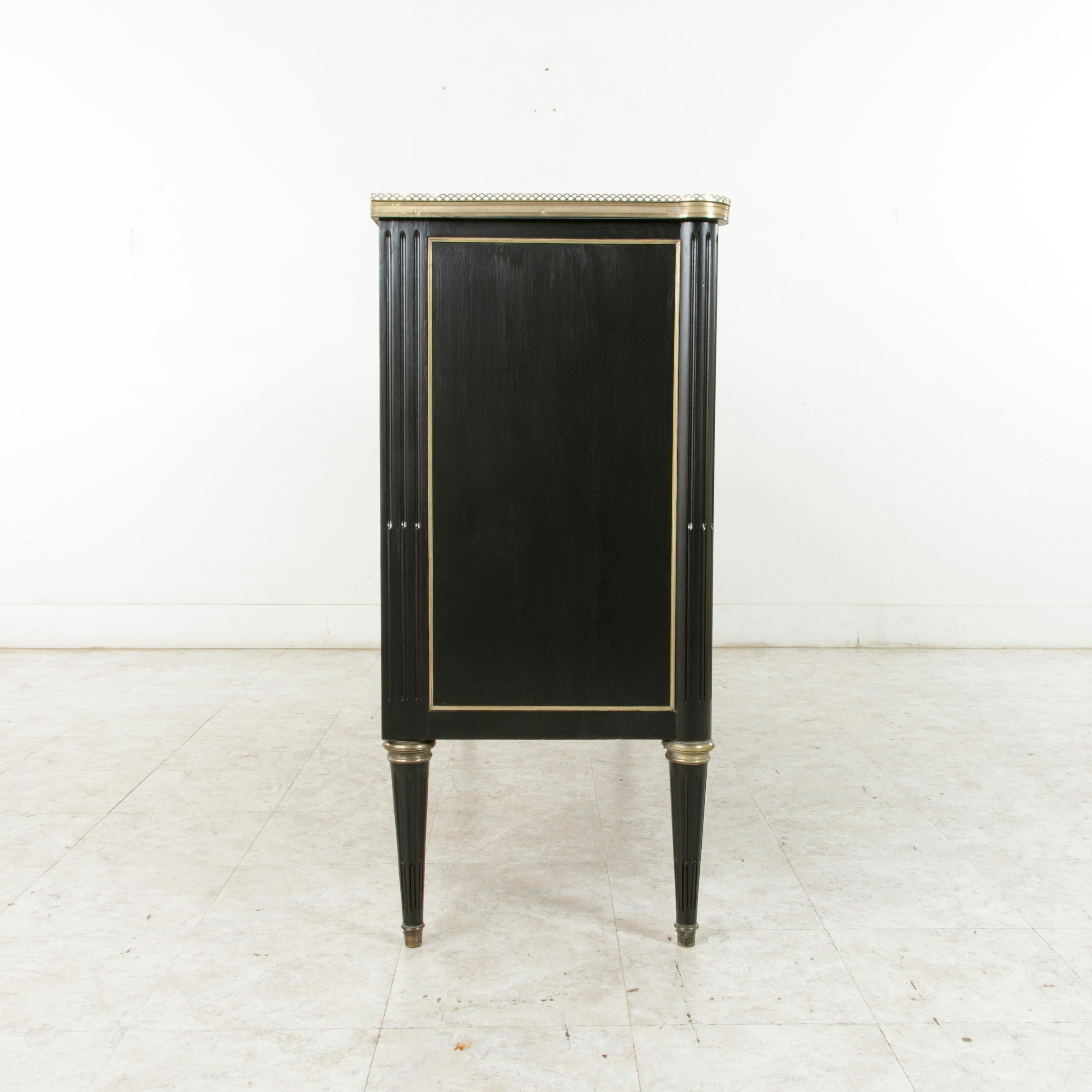 Painted French Louis XVI Style Ebonized Buffet or Sideboard with White Marble Top