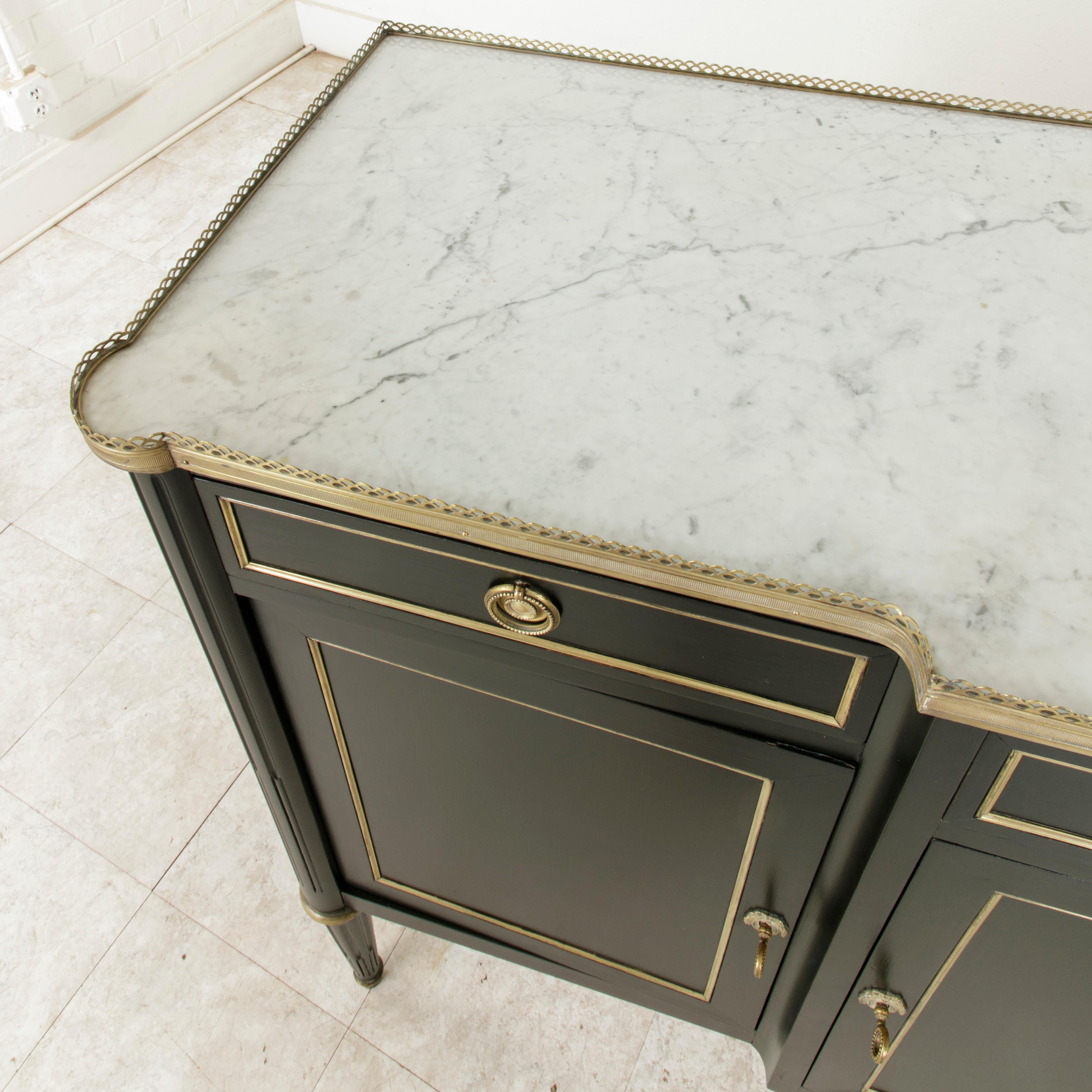 20th Century French Louis XVI Style Ebonized Buffet or Sideboard with White Marble Top