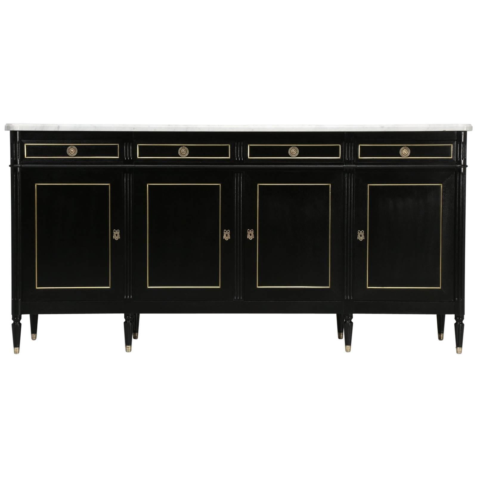French Louis XVI Style Ebonized Buffet, with Marble Top
