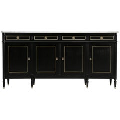 French Louis XVI Style Ebonized Buffet, with Marble Top