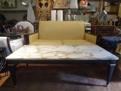 French Louis XVI Style Ebonized Coffee Table with Marble Top