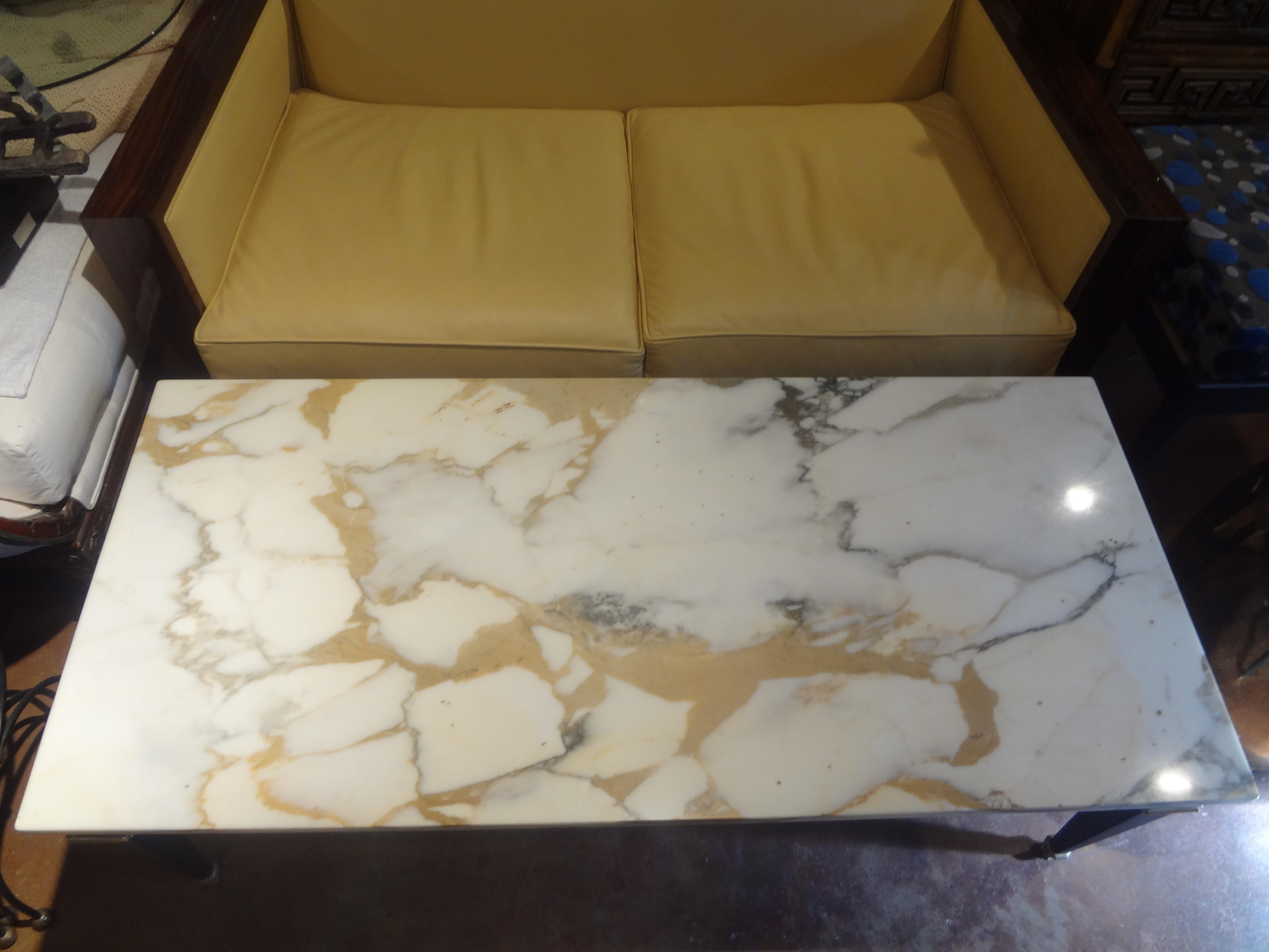 French Louis XVI Style Ebonized Coffee Table with Marble Top For Sale 1