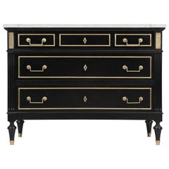 French Louis XVI Style Ebonized Commode, Dresser or Chest of Drawers