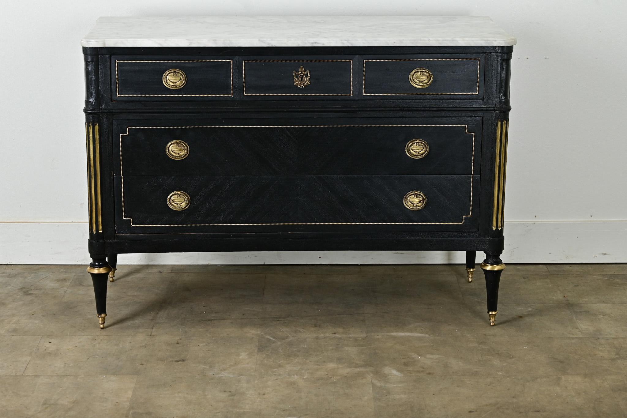 Hand-Carved French Louis XVI Style Ebonized Commode