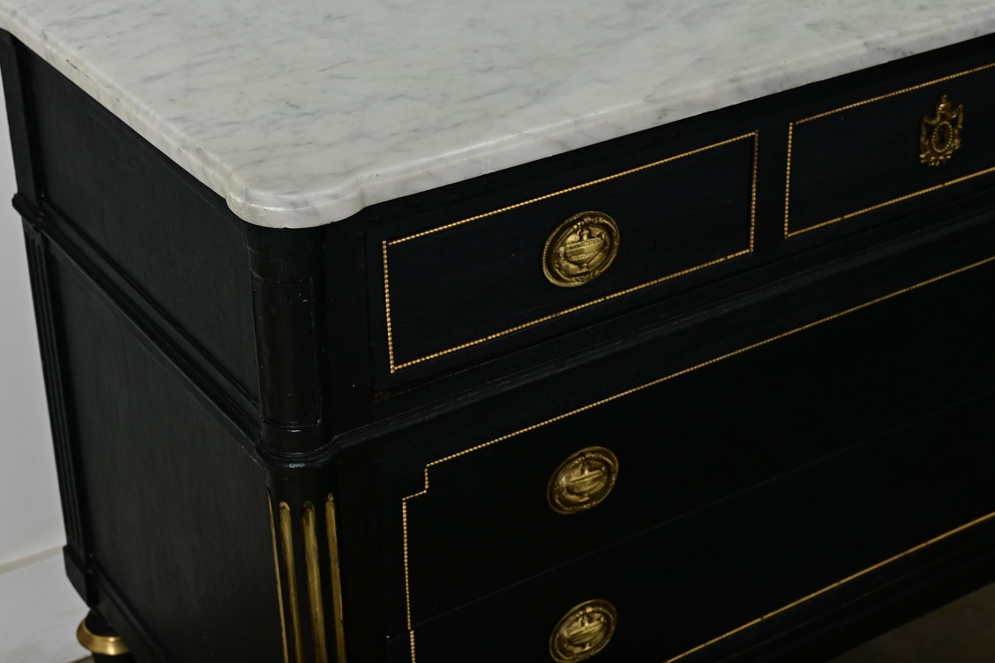 Brass French Louis XVI Style Ebonized Commode