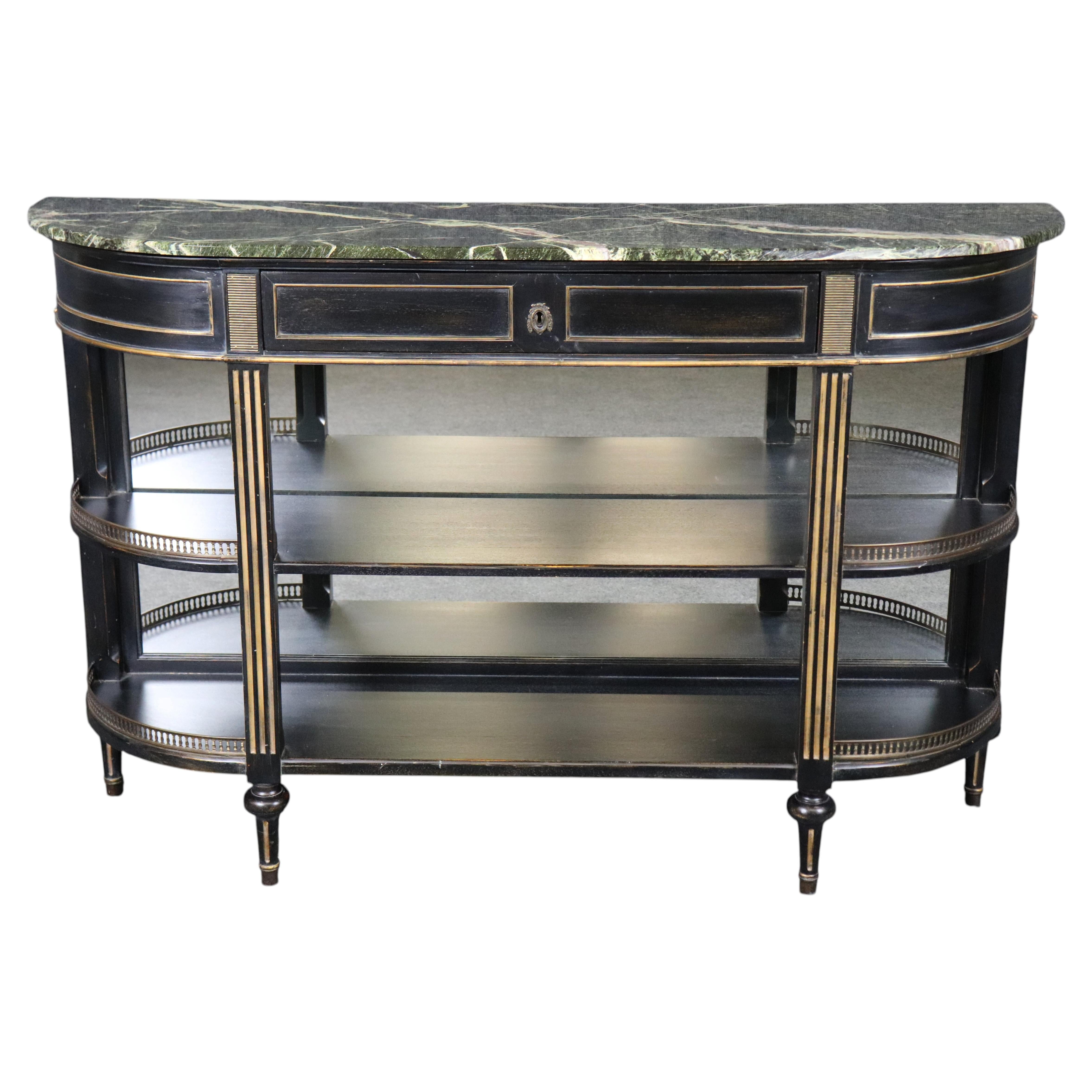 French Louis XVI style Ebonized Demilune Marble Top Sideboard