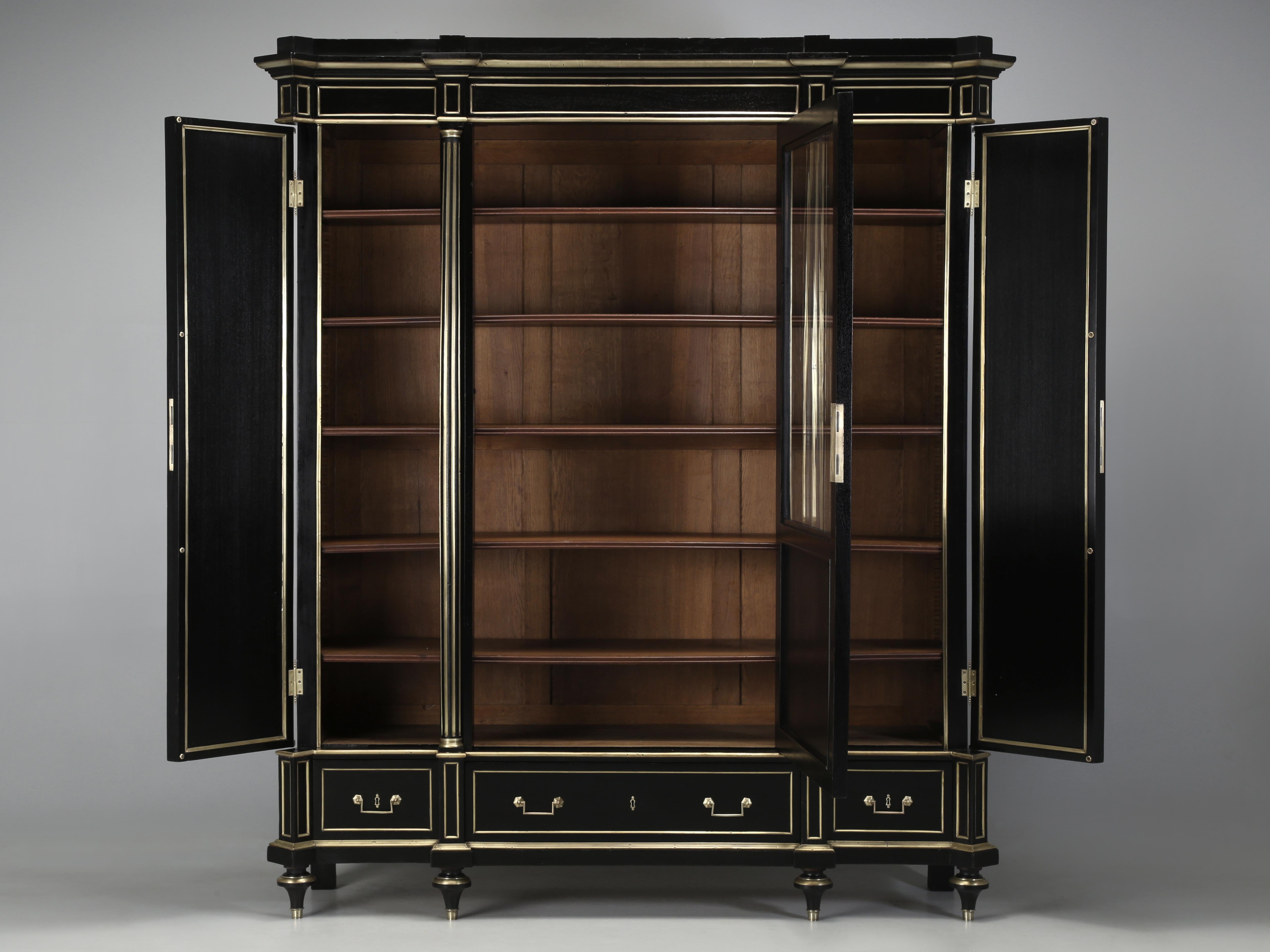 French Louis XVI Style Ebonized Mahogany Bookcase, Armoire Restored c1800's For Sale 6