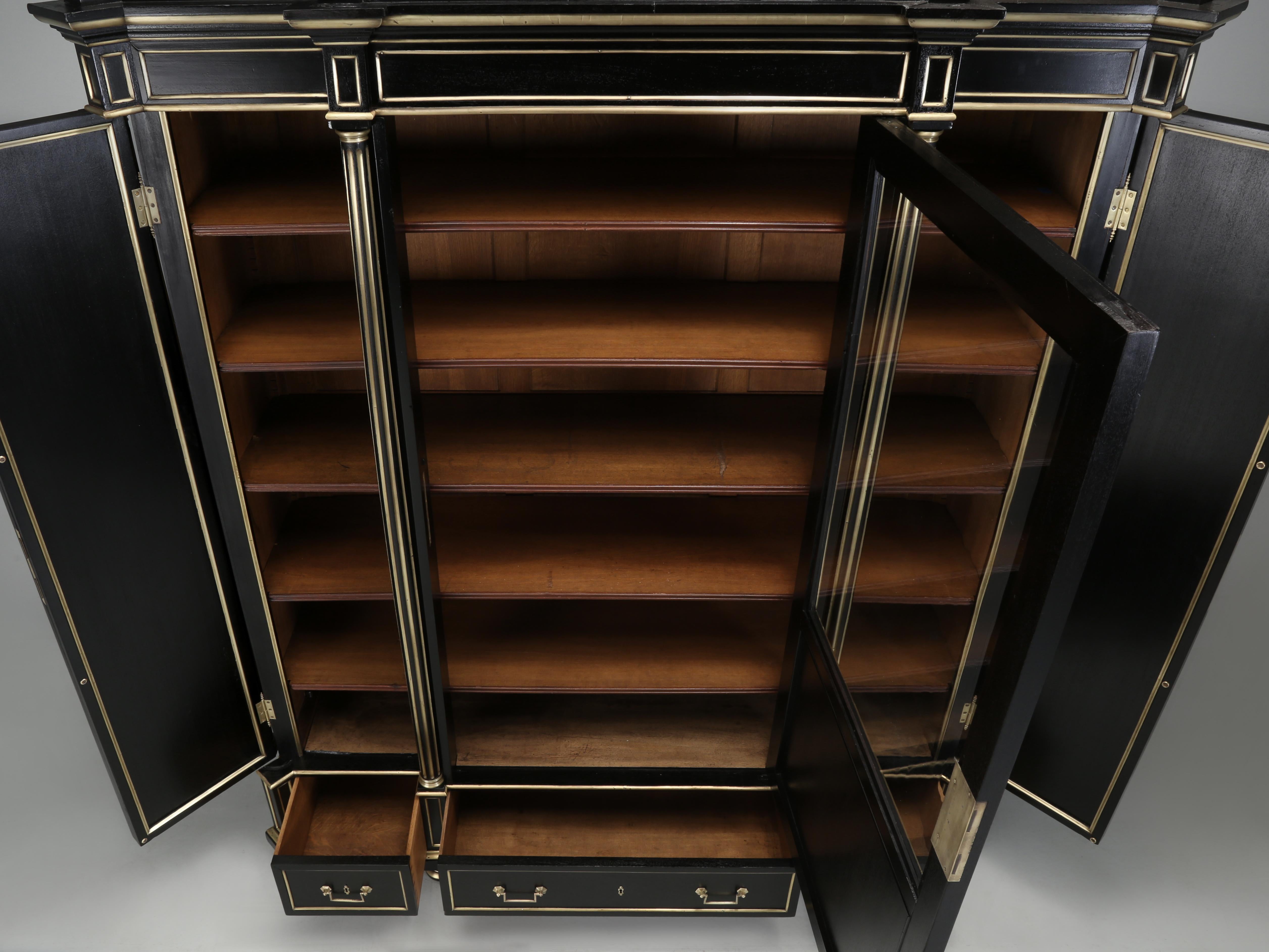French Louis XVI Style Ebonized Mahogany Bookcase, Armoire Restored c1800's For Sale 7