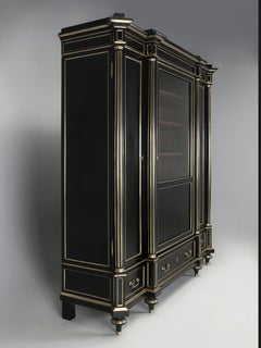 French Louis XVI Style Ebonized Mahogany Bookcase, Armoire Restored c1800's