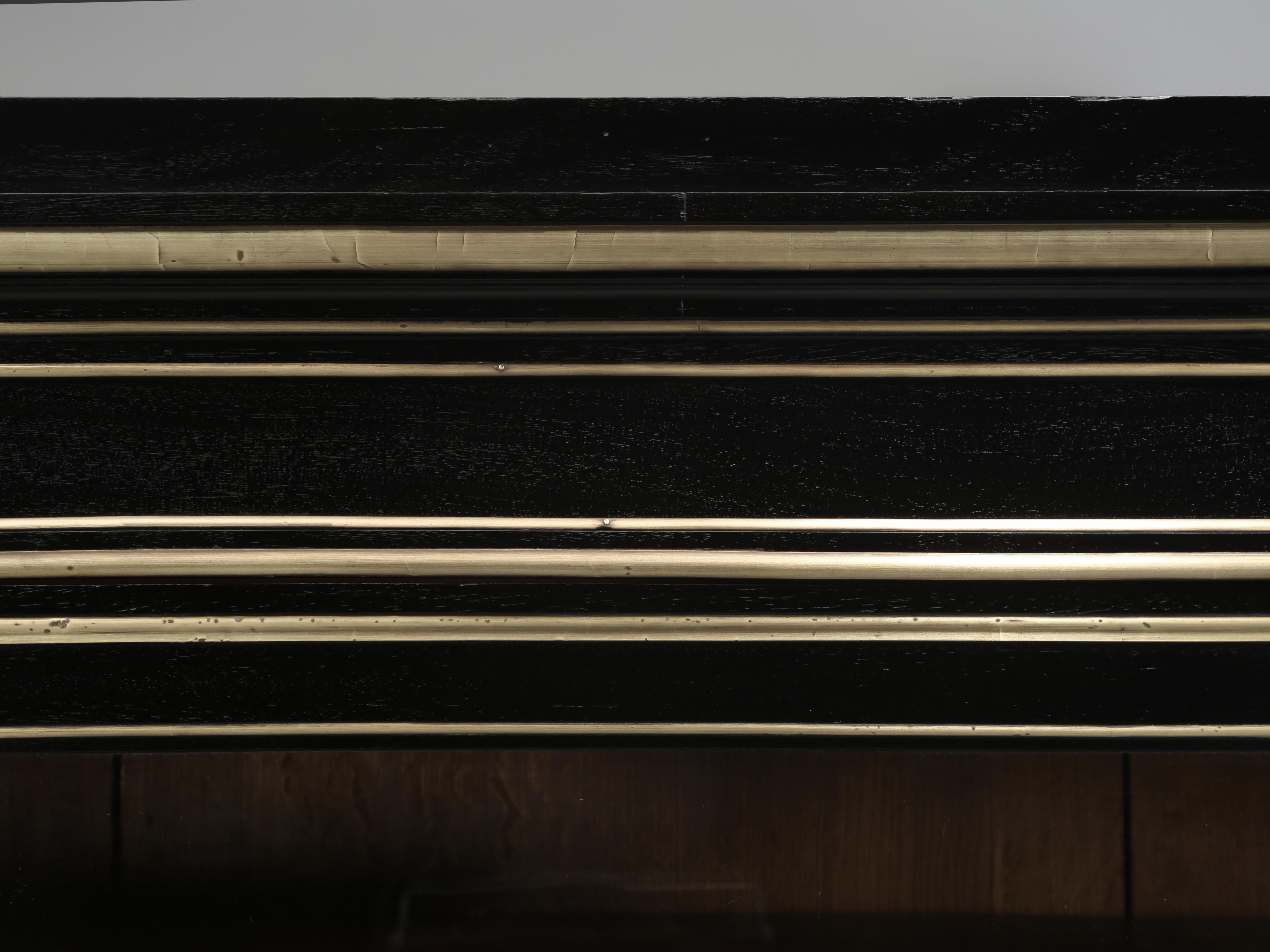 Brass French Louis XVI Style Ebonized Mahogany Bookcase, Armoire Restored c1800's For Sale