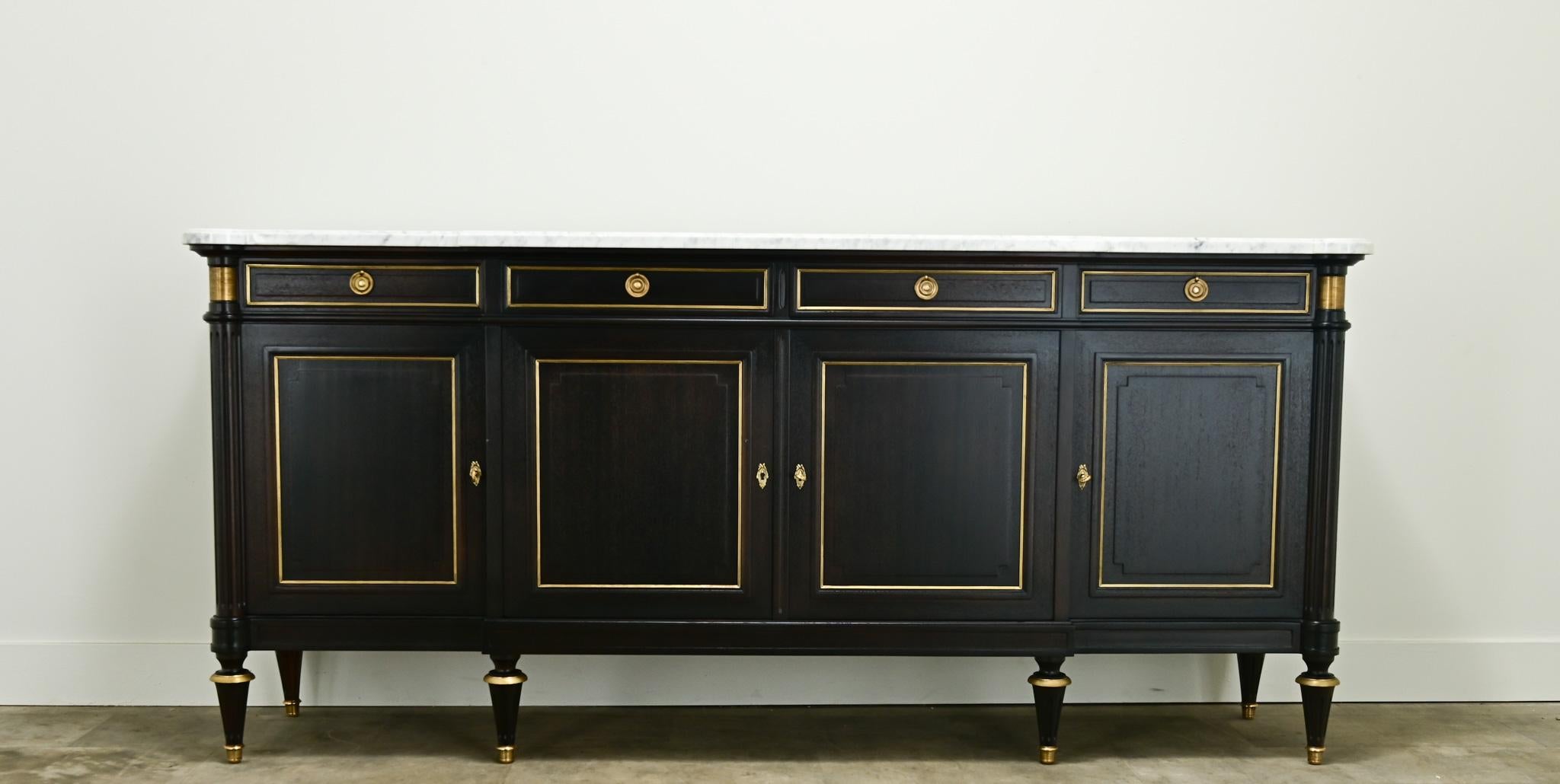 Hand-Carved French Louis XVI Style Ebonized Mahogany Enfilade For Sale