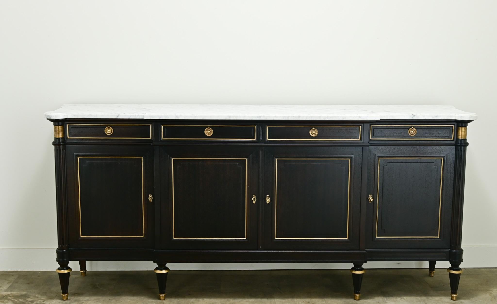 French Louis XVI Style Ebonized Mahogany Enfilade In Good Condition For Sale In Baton Rouge, LA