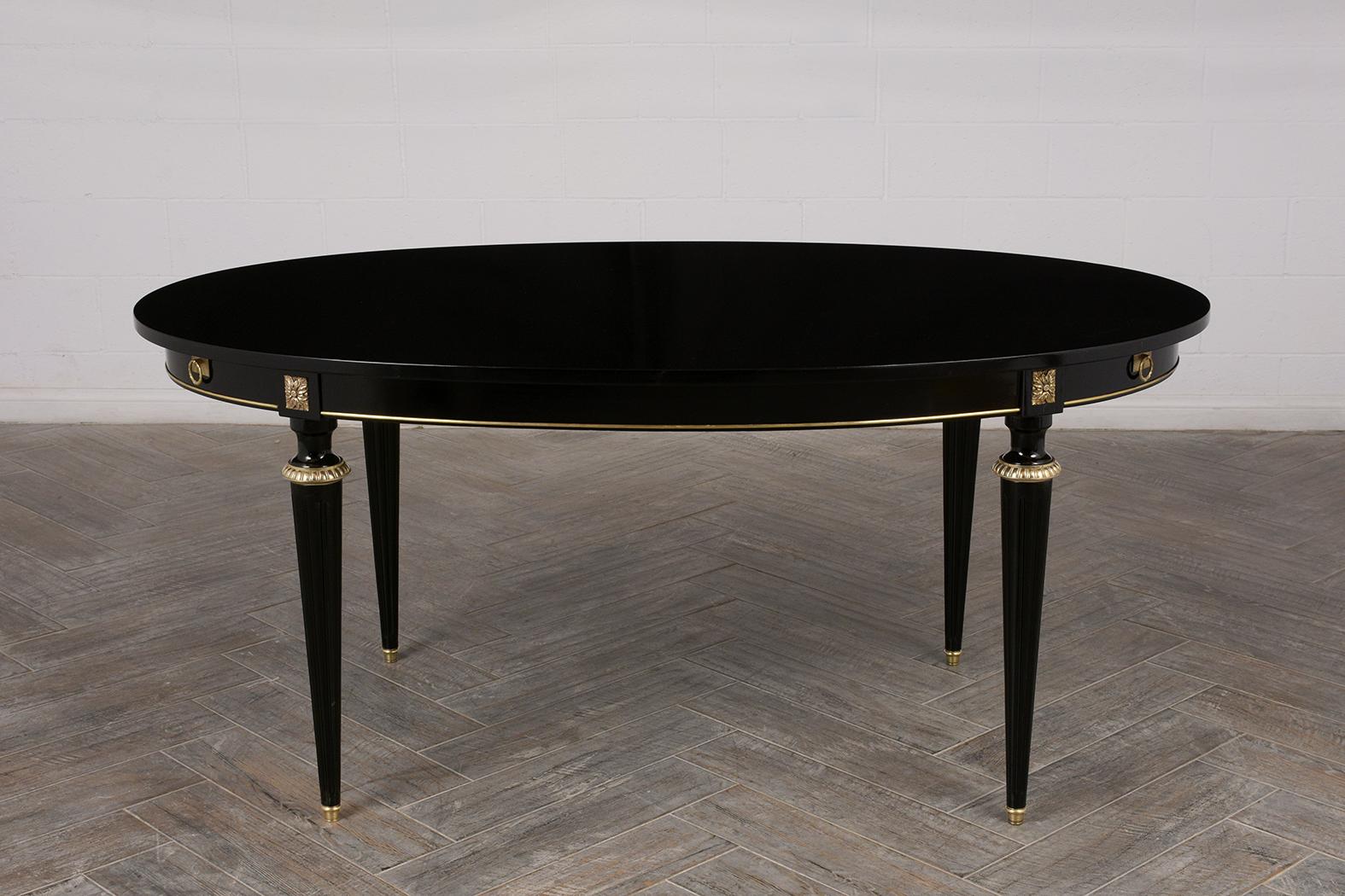 French Louis XVI Style Ebonized Oval Dining Table In Good Condition In Los Angeles, CA