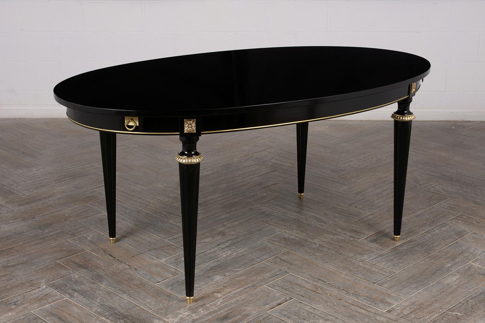 Brass French Louis XVI Style Ebonized Oval Dining Table